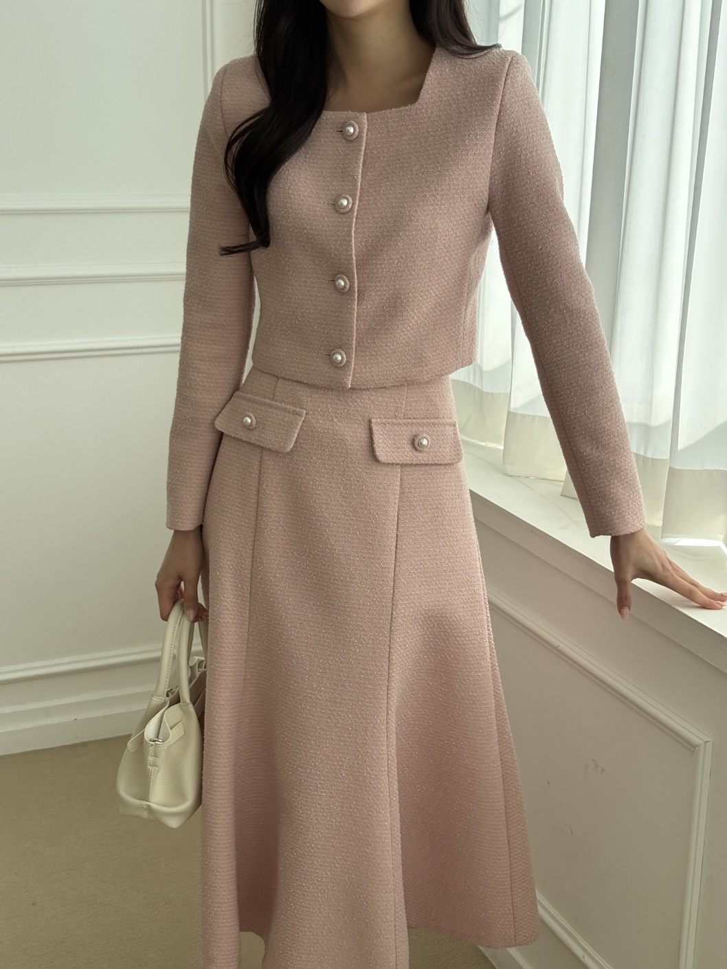 ラインロングビジューボタンフレアAライン無地スカート | 詳細画像15