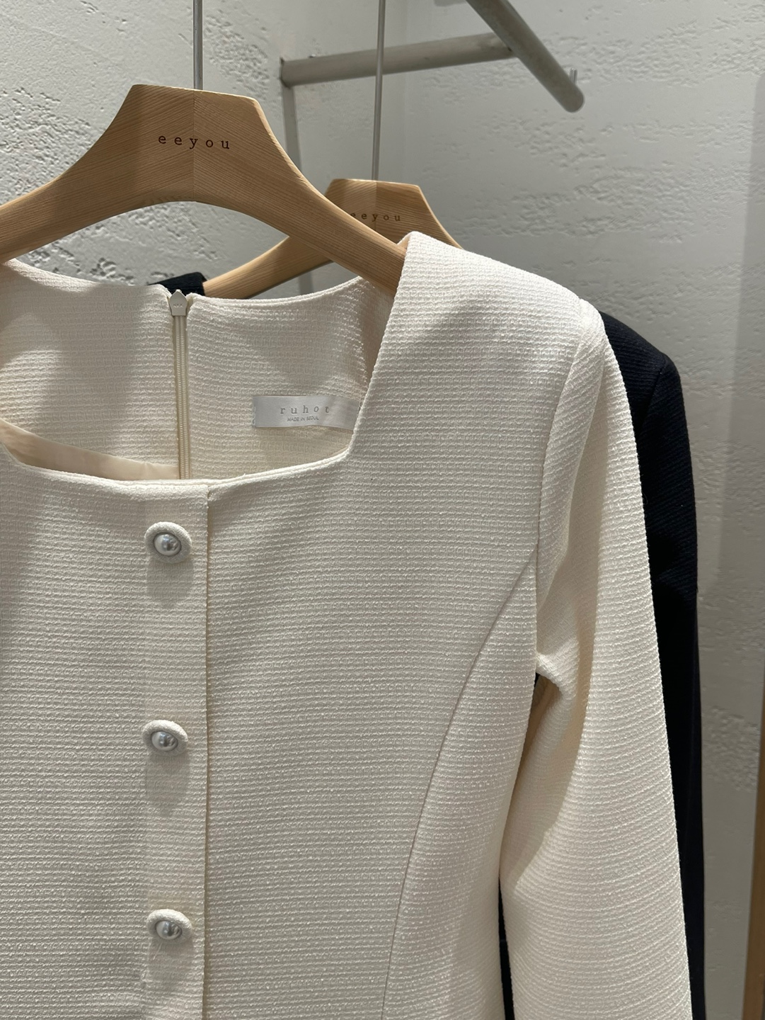 スクエアネック肩パッドライン長袖アウトポケットフェイクボタンミニワンピース | 詳細画像22