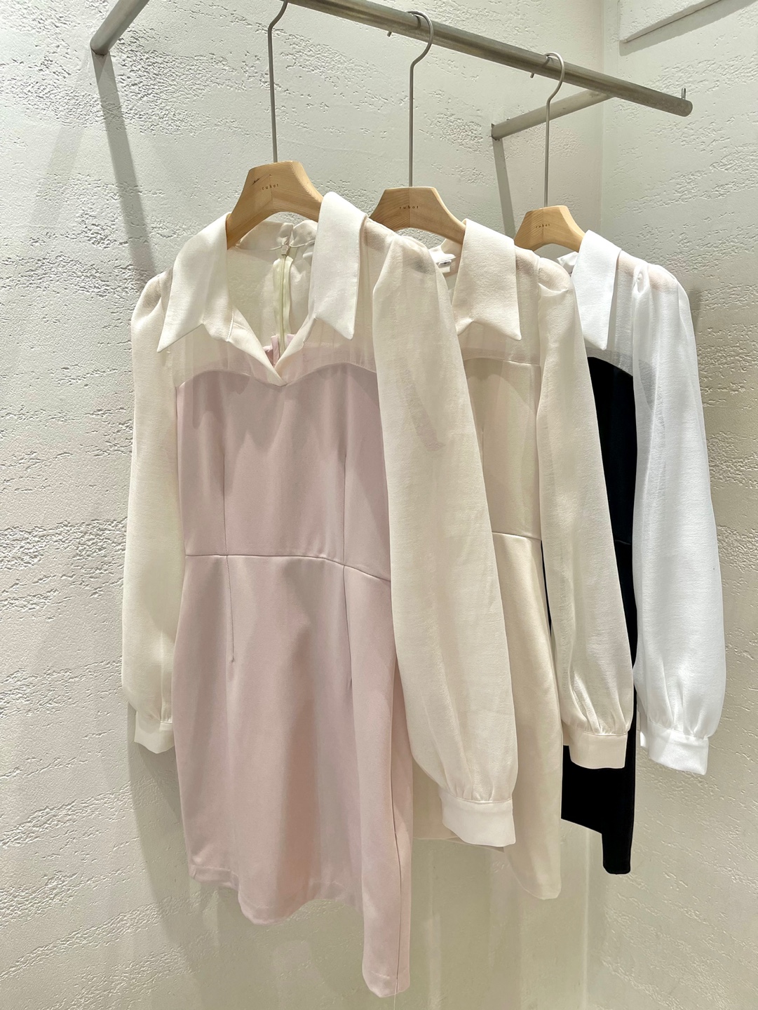 コンビカラーラインパフスリーブHライン長袖ギャザーボタンスリーブワンピース | 詳細画像21