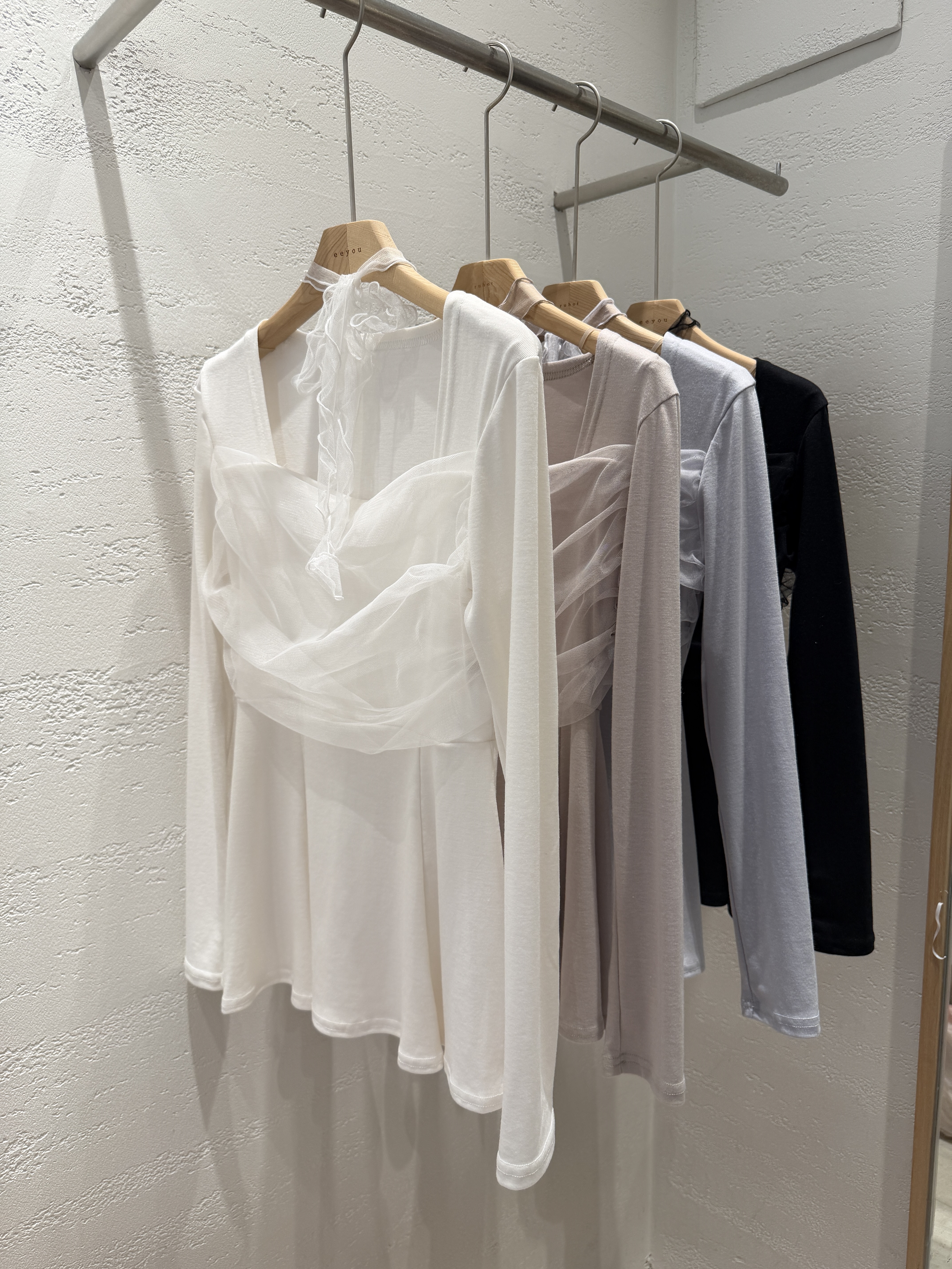 シフォンコンビスクエアネック長袖フレアハーフ無地Tシャツ | 詳細画像21