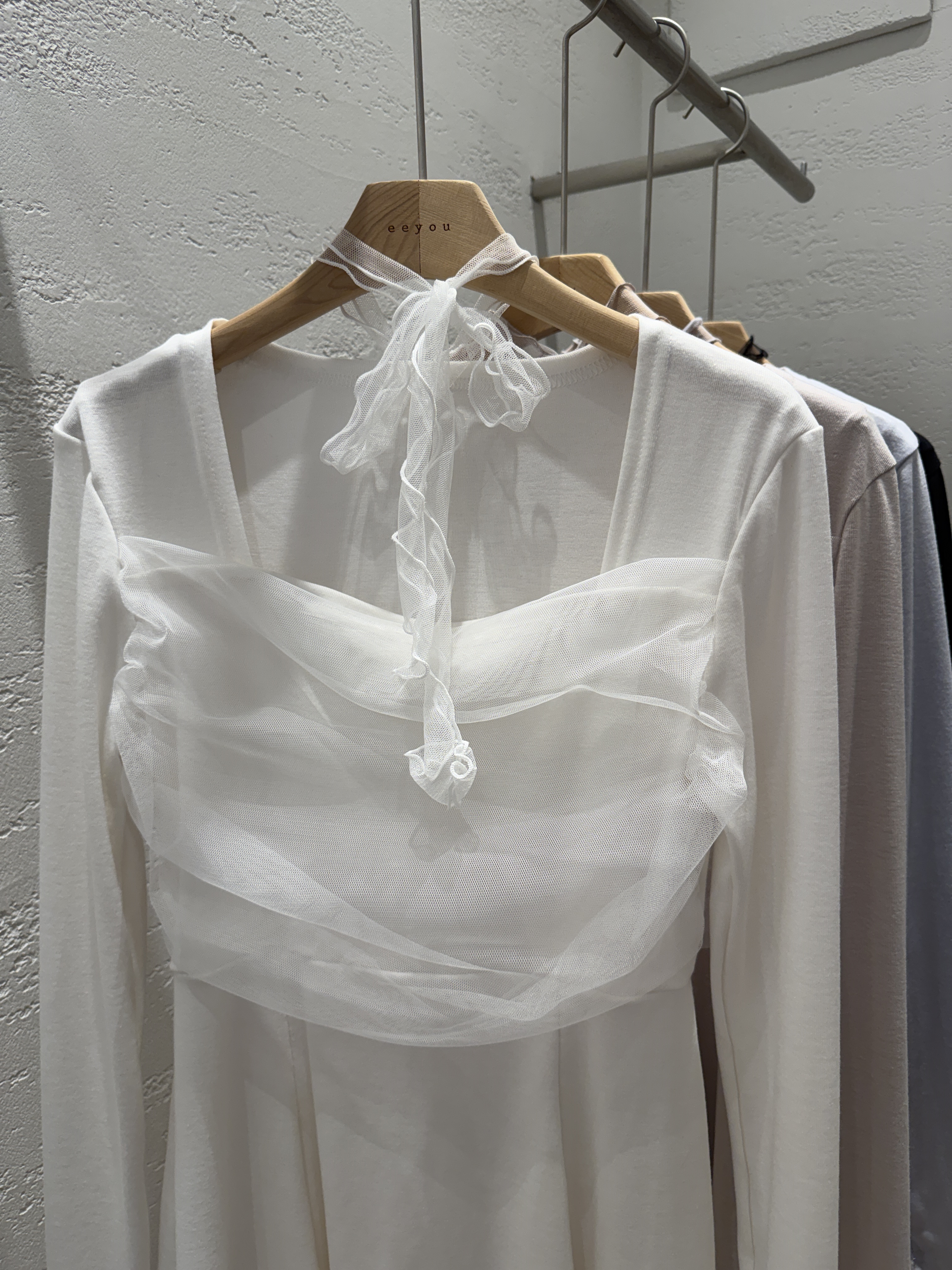 シフォンコンビスクエアネック長袖フレアハーフ無地Tシャツ | 詳細画像22