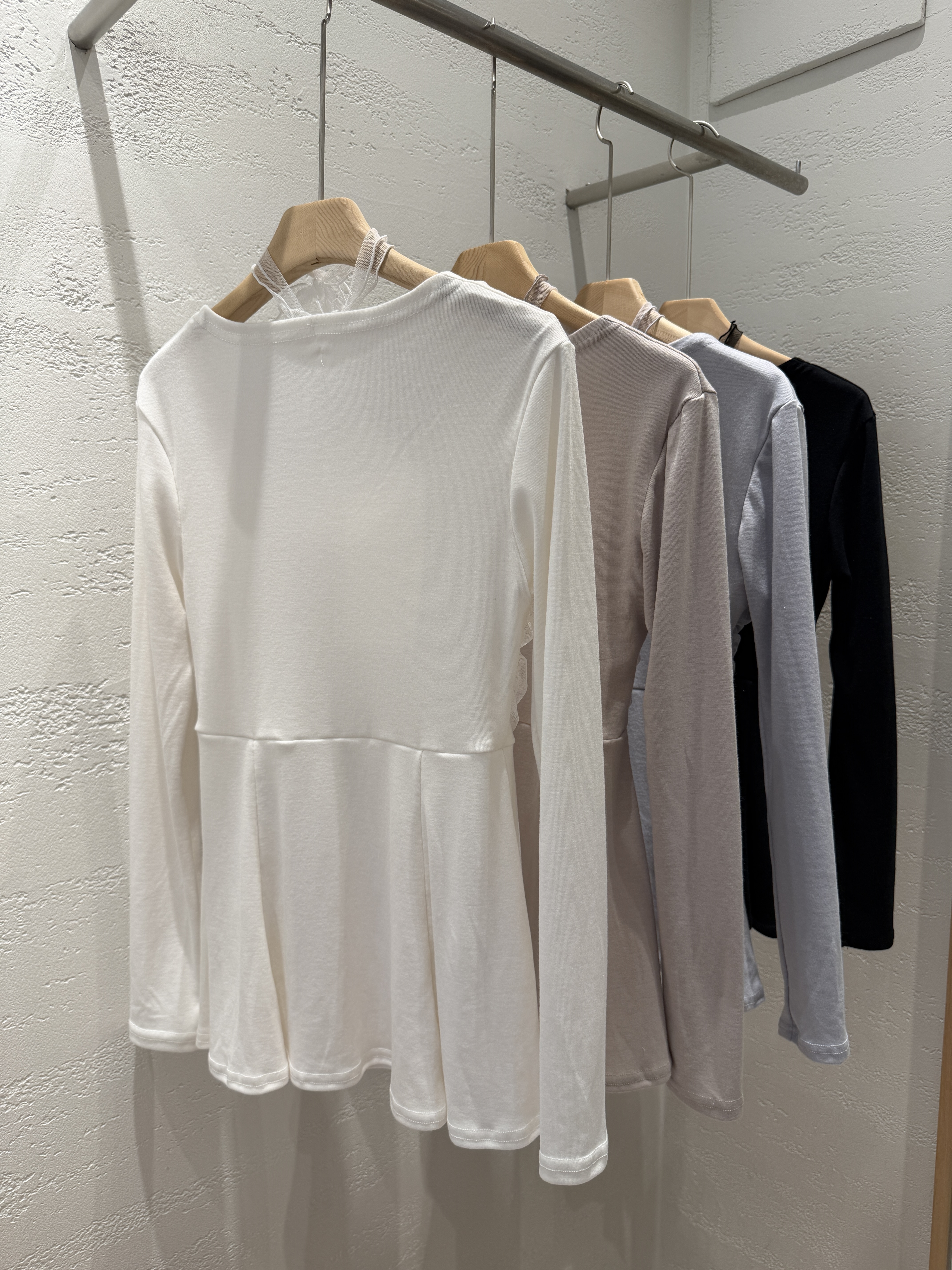 シフォンコンビスクエアネック長袖フレアハーフ無地Tシャツ | 詳細画像23