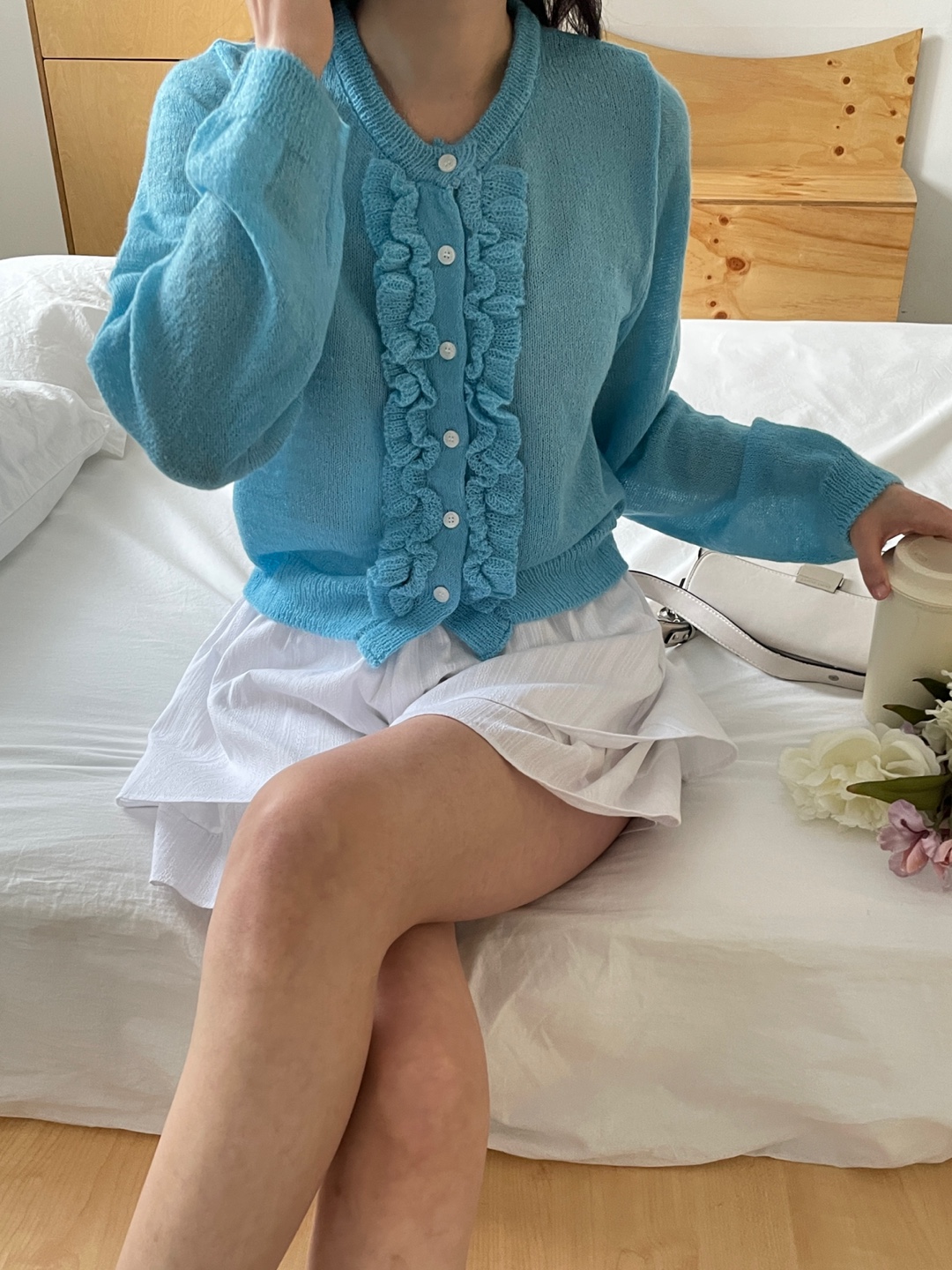 ニットウール混ボタンラウンドネックフリルベーシック長袖カーディガン | 詳細画像6