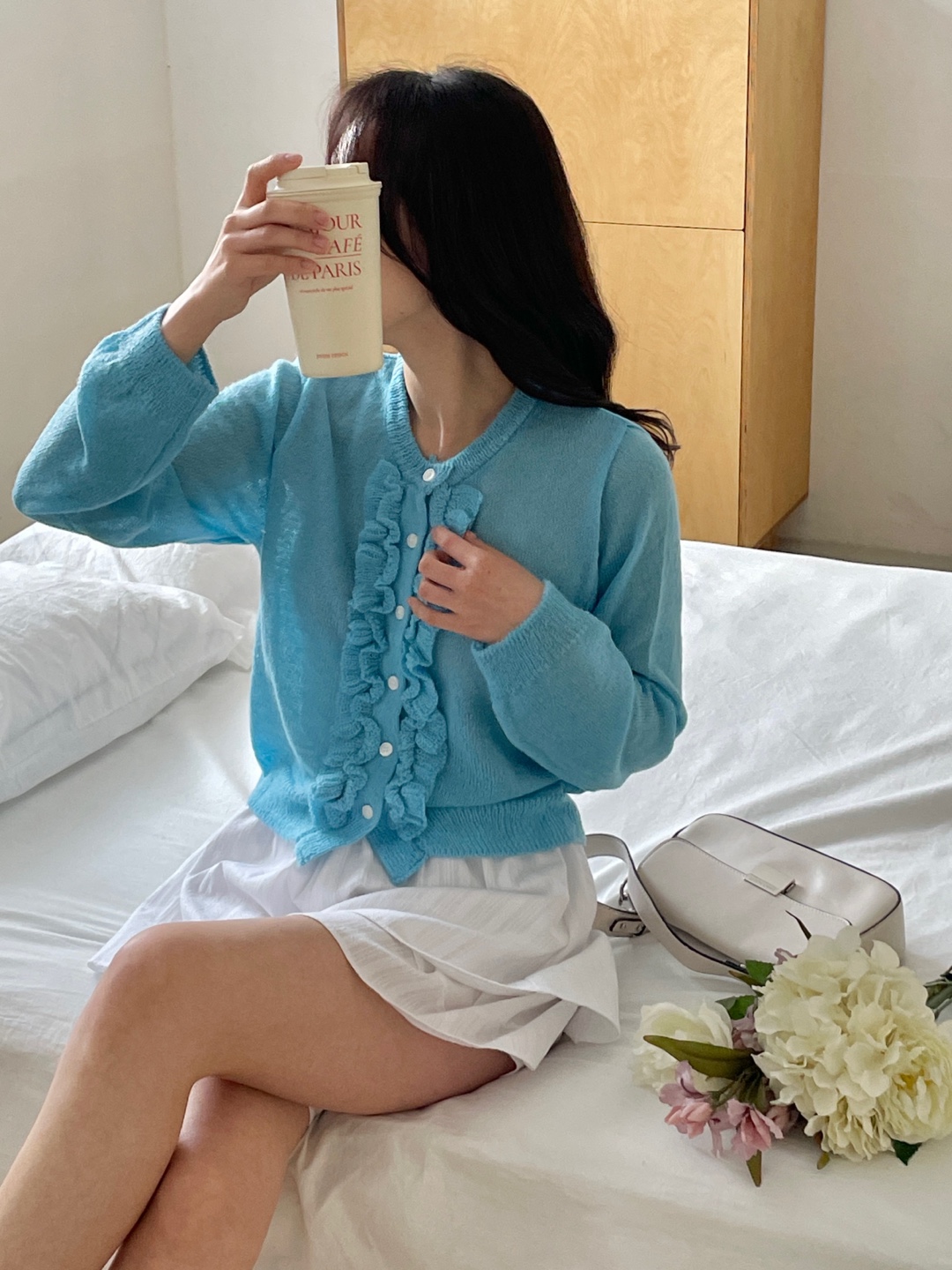 ニットウール混ボタンラウンドネックフリルベーシック長袖カーディガン | 詳細画像8