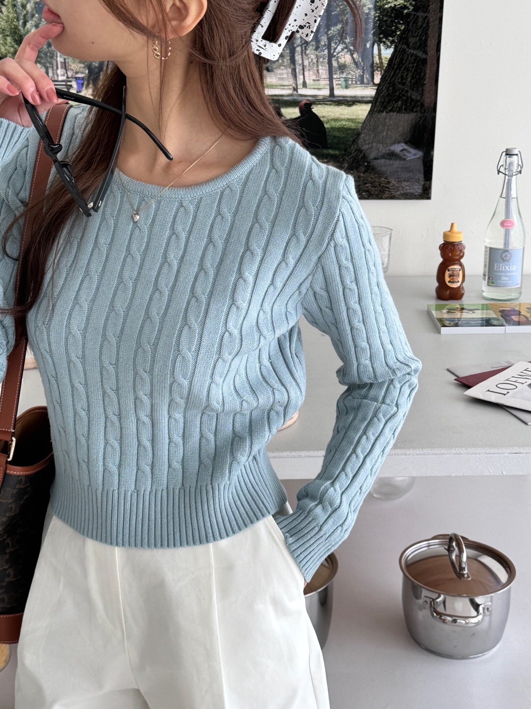 ラウンドネックベーシック長袖ケーブルニット | 詳細画像10