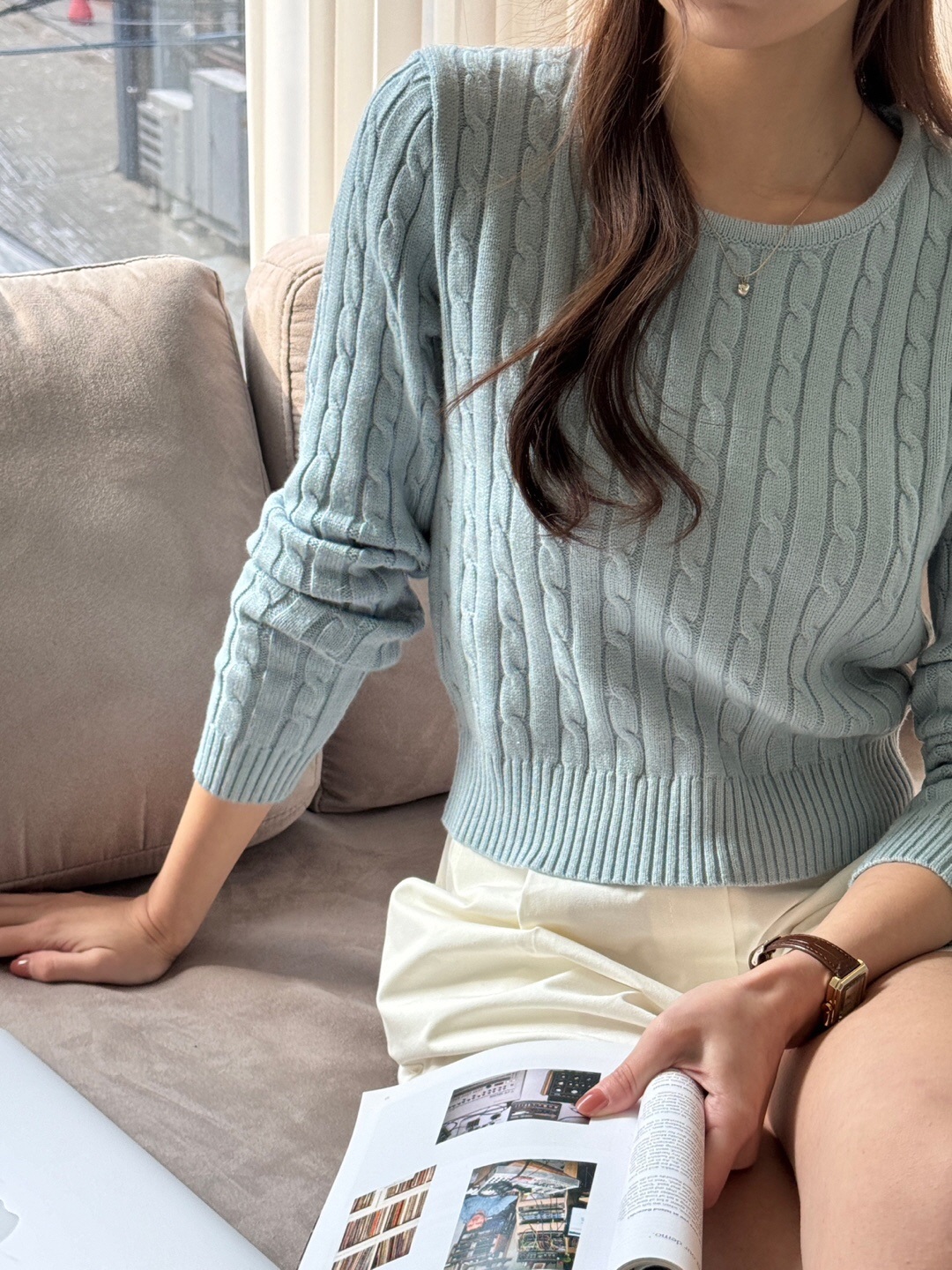 ラウンドネックベーシック長袖ケーブルニット | 詳細画像16