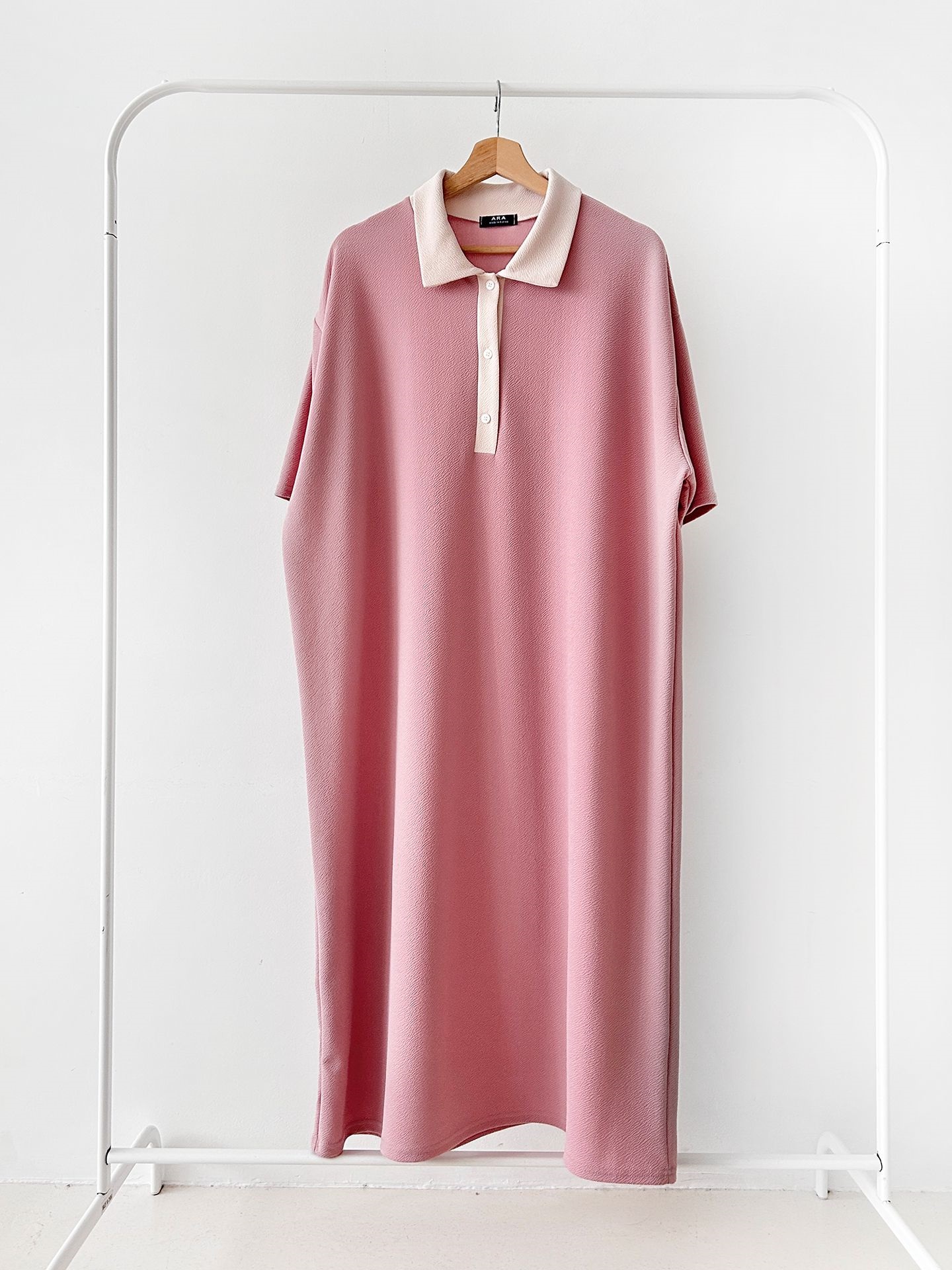 配色ボタンカラーボクシーロングルーズ長袖ワンピース | 詳細画像16