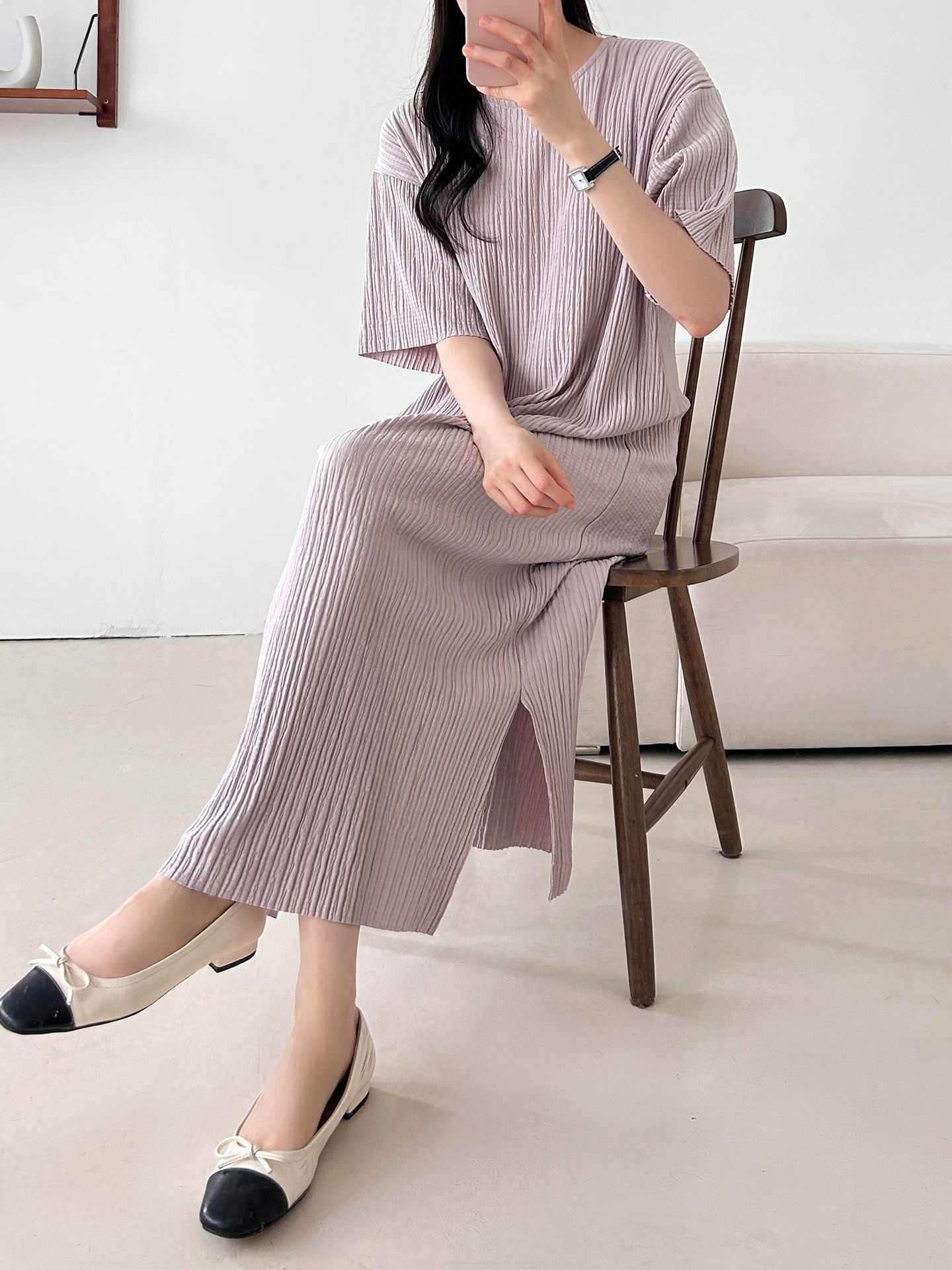 ラウンドネックリンクルロング半袖ワンピース | 詳細画像8