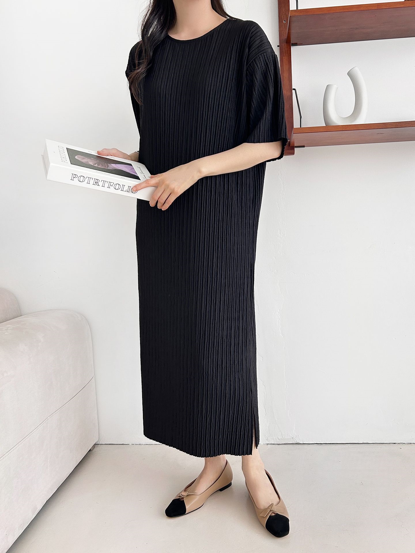 ラウンドネックリンクルロング半袖ワンピース | 詳細画像17