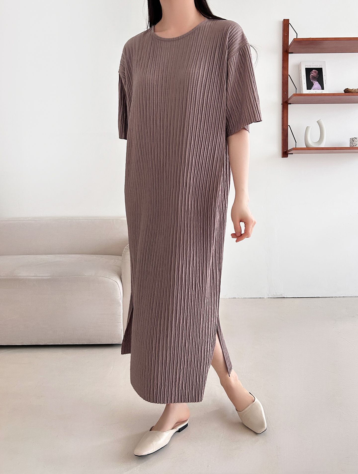 ラウンドネックリンクルロング半袖ワンピース | 詳細画像19