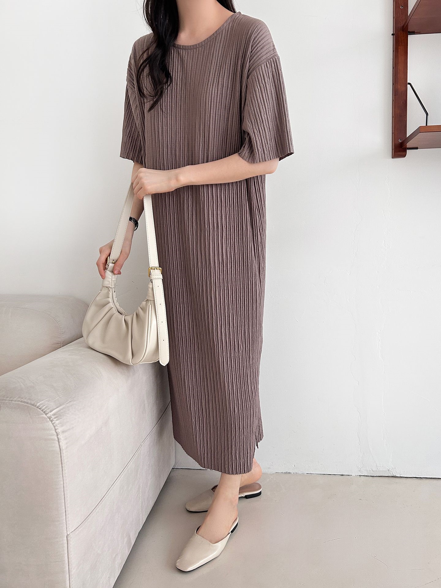 ラウンドネックリンクルロング半袖ワンピース | 詳細画像20