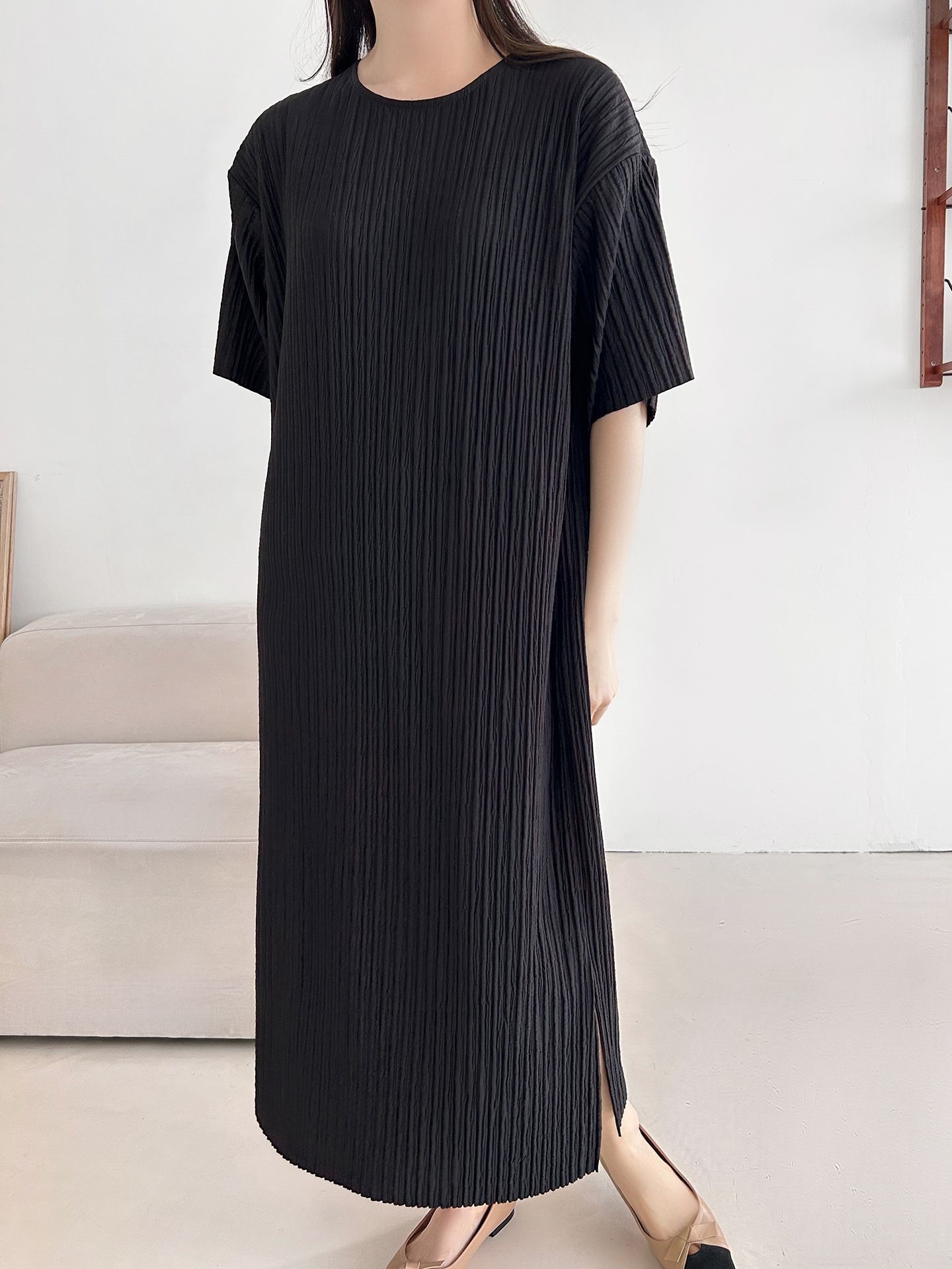 ラウンドネックリンクルロング半袖ワンピース | 詳細画像24