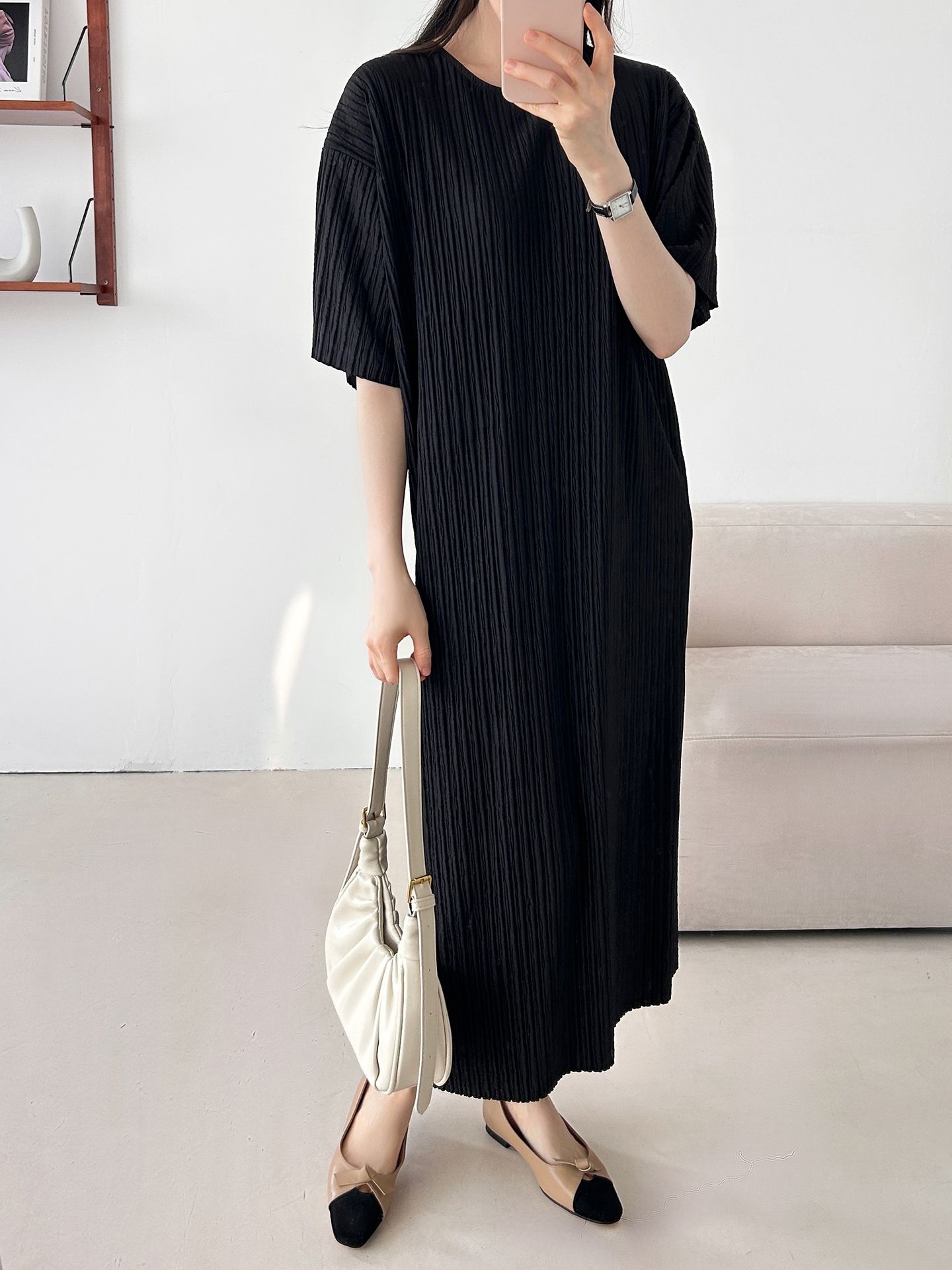 ラウンドネックリンクルロング半袖ワンピース | 詳細画像25