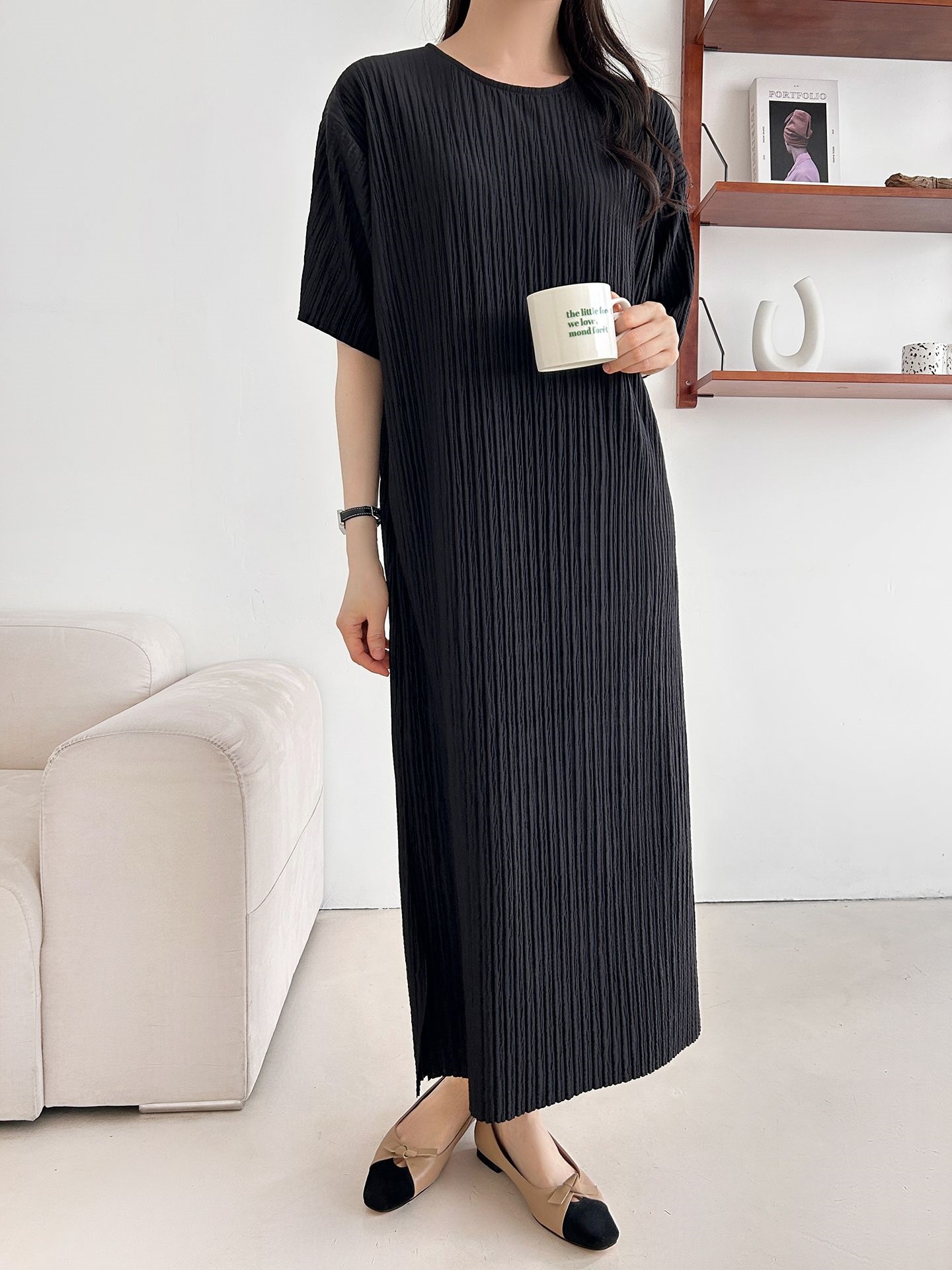 ラウンドネックリンクルロング半袖ワンピース | 詳細画像26