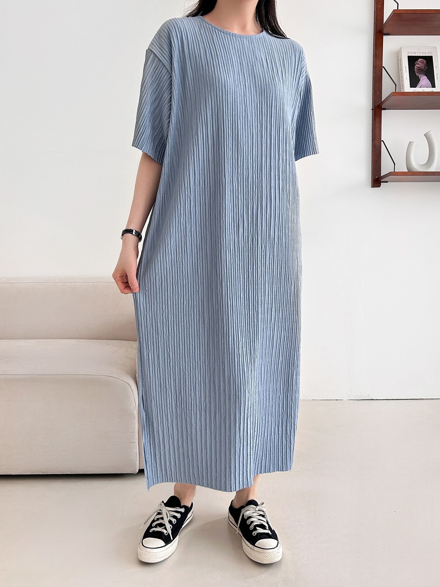 ラウンドネックリンクルロング半袖ワンピース | 詳細画像27