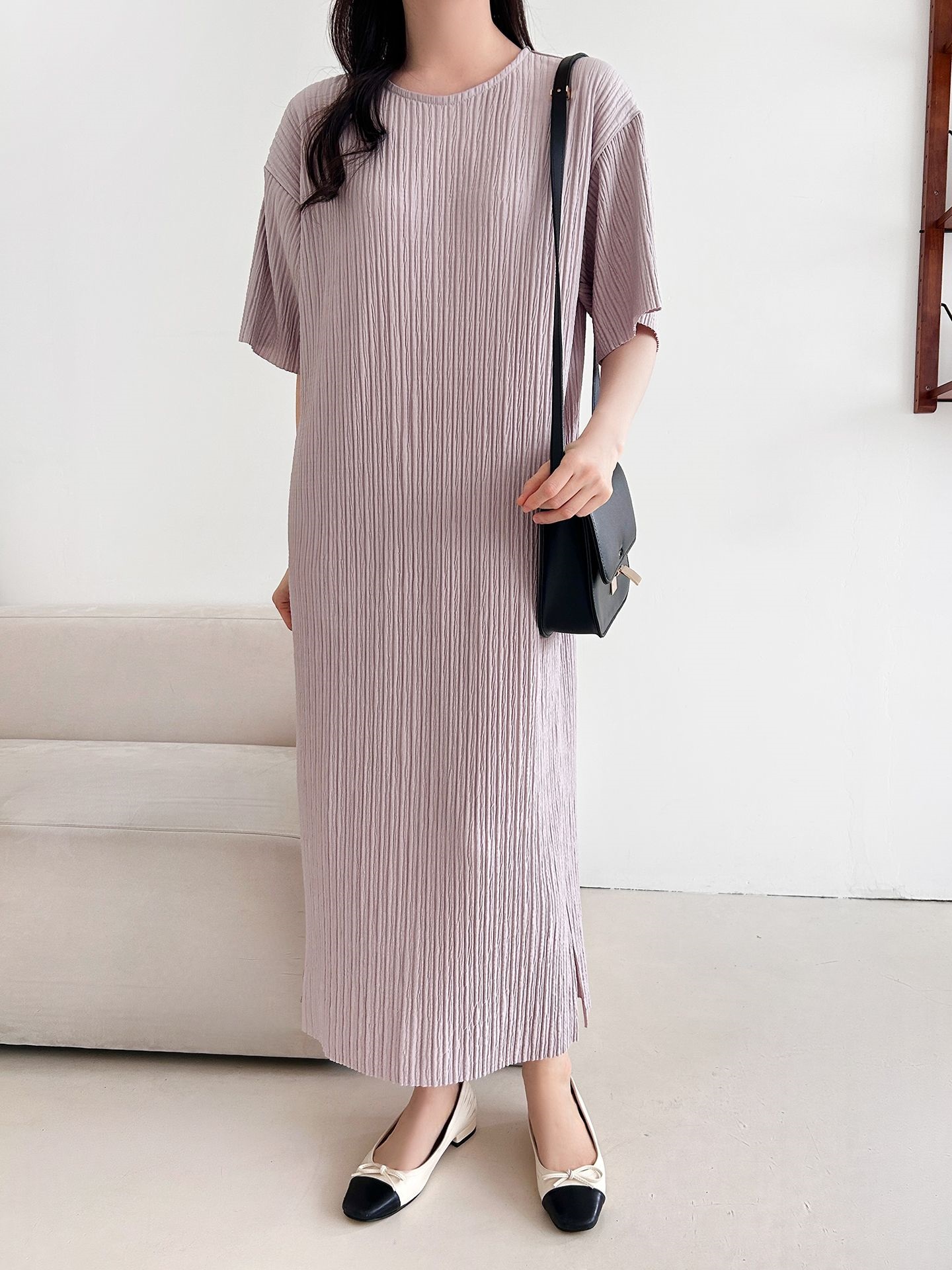 ラウンドネックリンクルロング半袖ワンピース | 詳細画像28