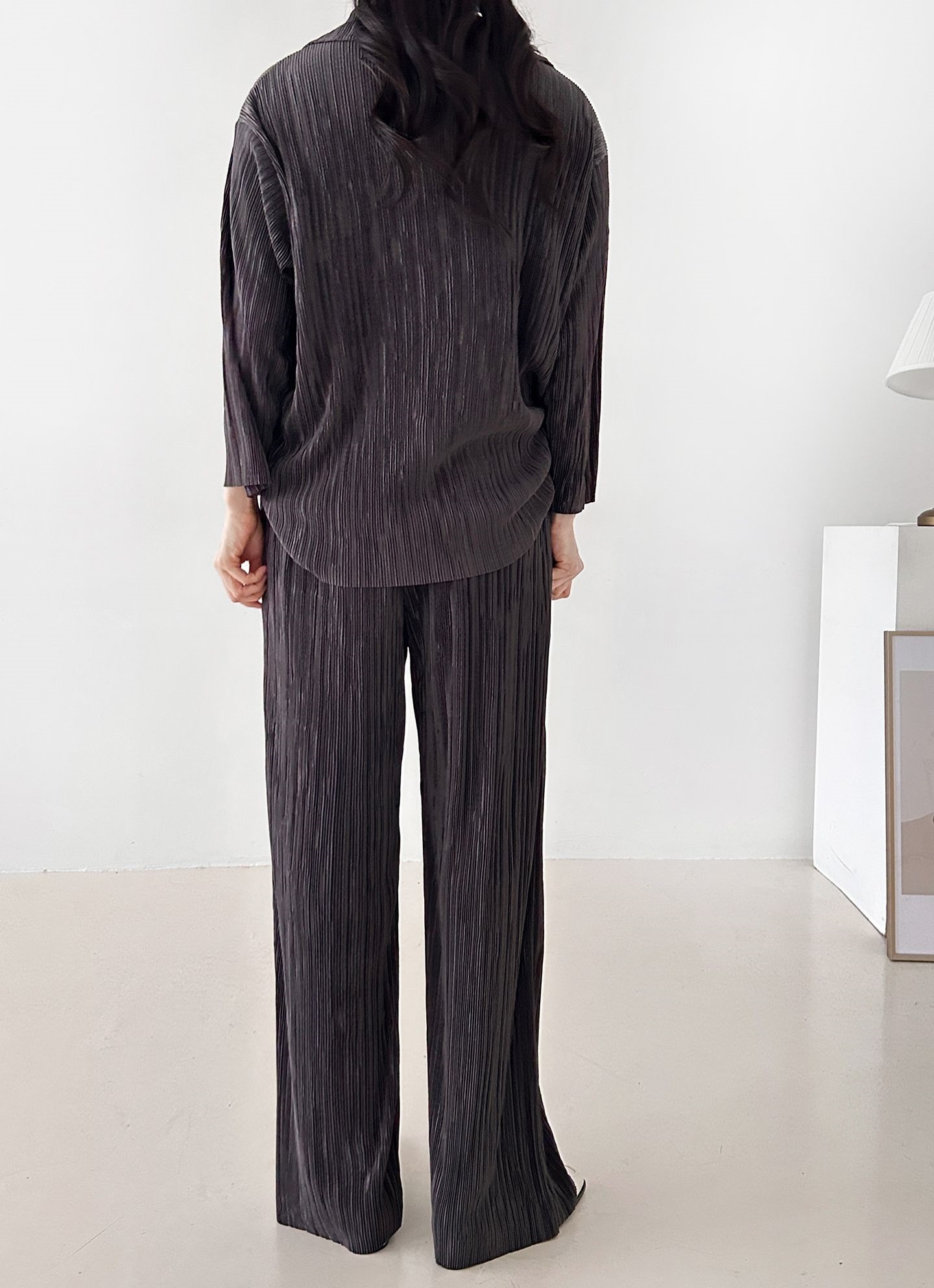 カラーリンクルベーシックウエストゴム長袖ワイドセットアップパンツシャツ | 詳細画像11