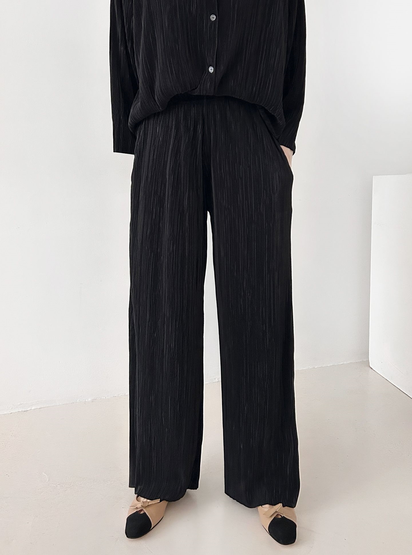 カラーリンクルベーシックウエストゴム長袖ワイドセットアップパンツシャツ | 詳細画像27