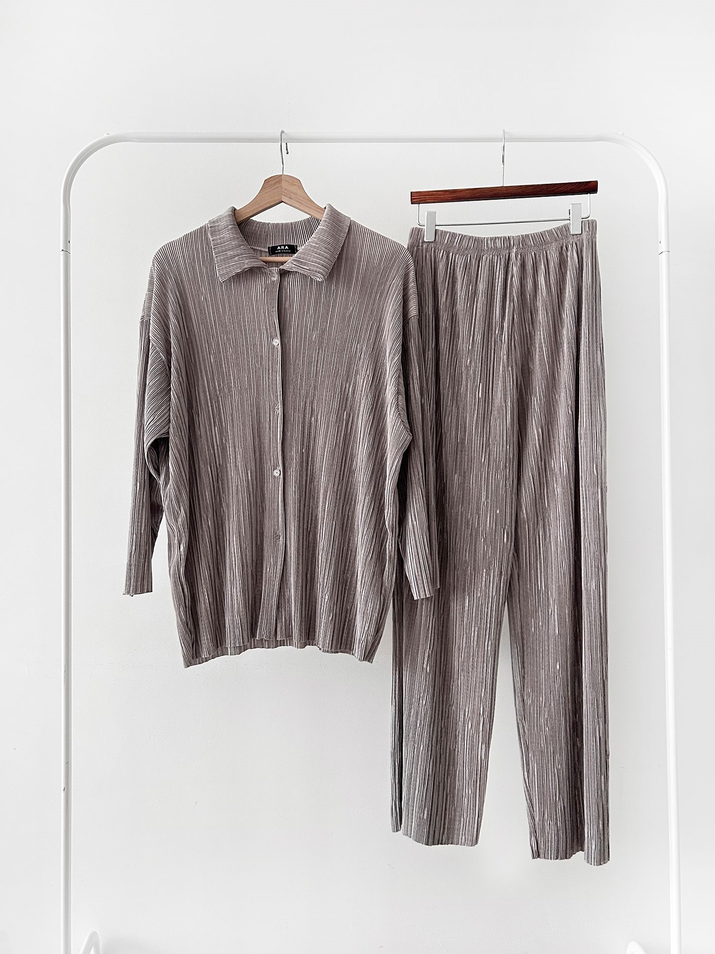 カラーリンクルベーシックウエストゴム長袖ワイドセットアップパンツシャツ | 詳細画像36