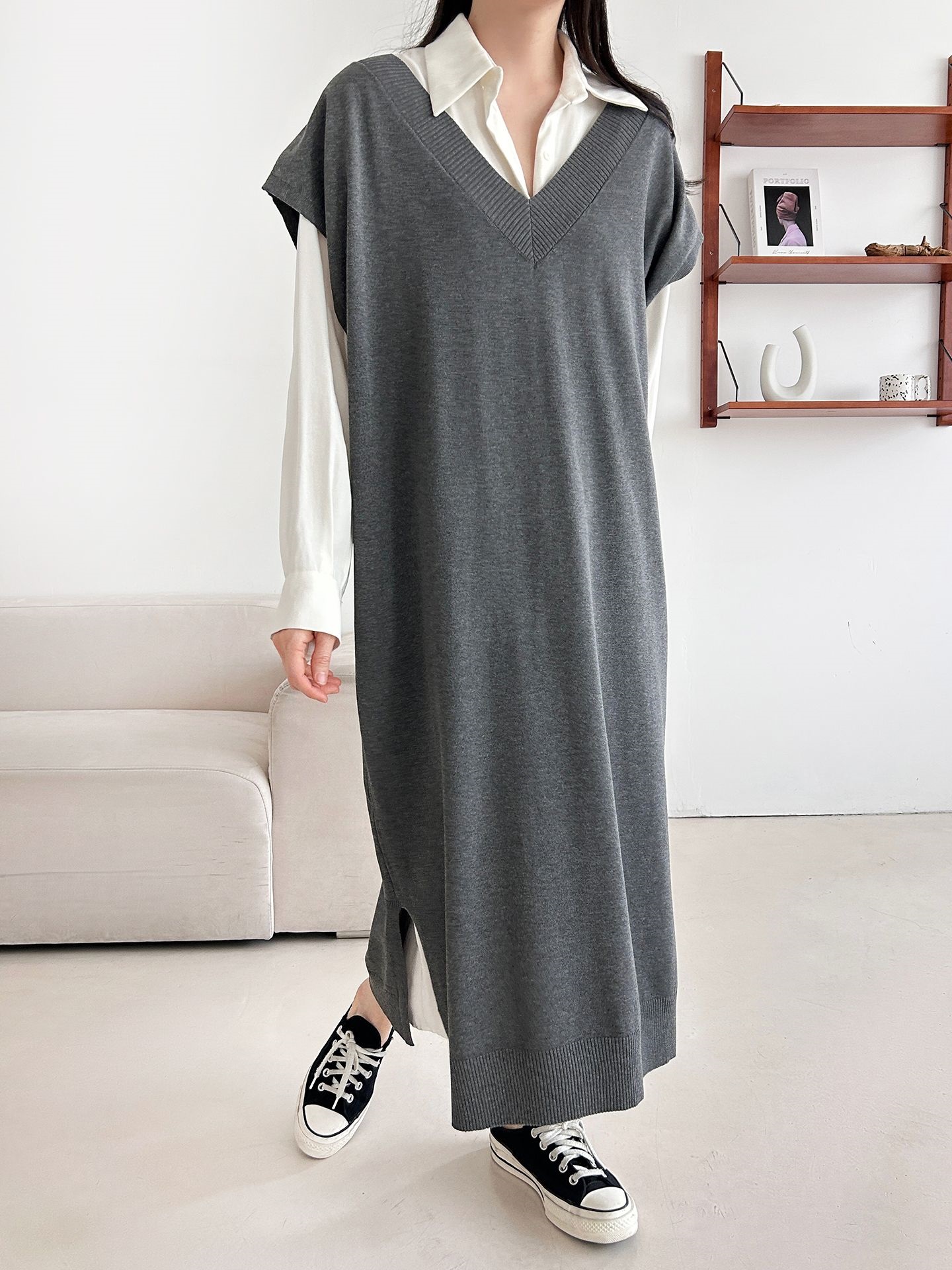 ニットVネックロングワンピース | 詳細画像3