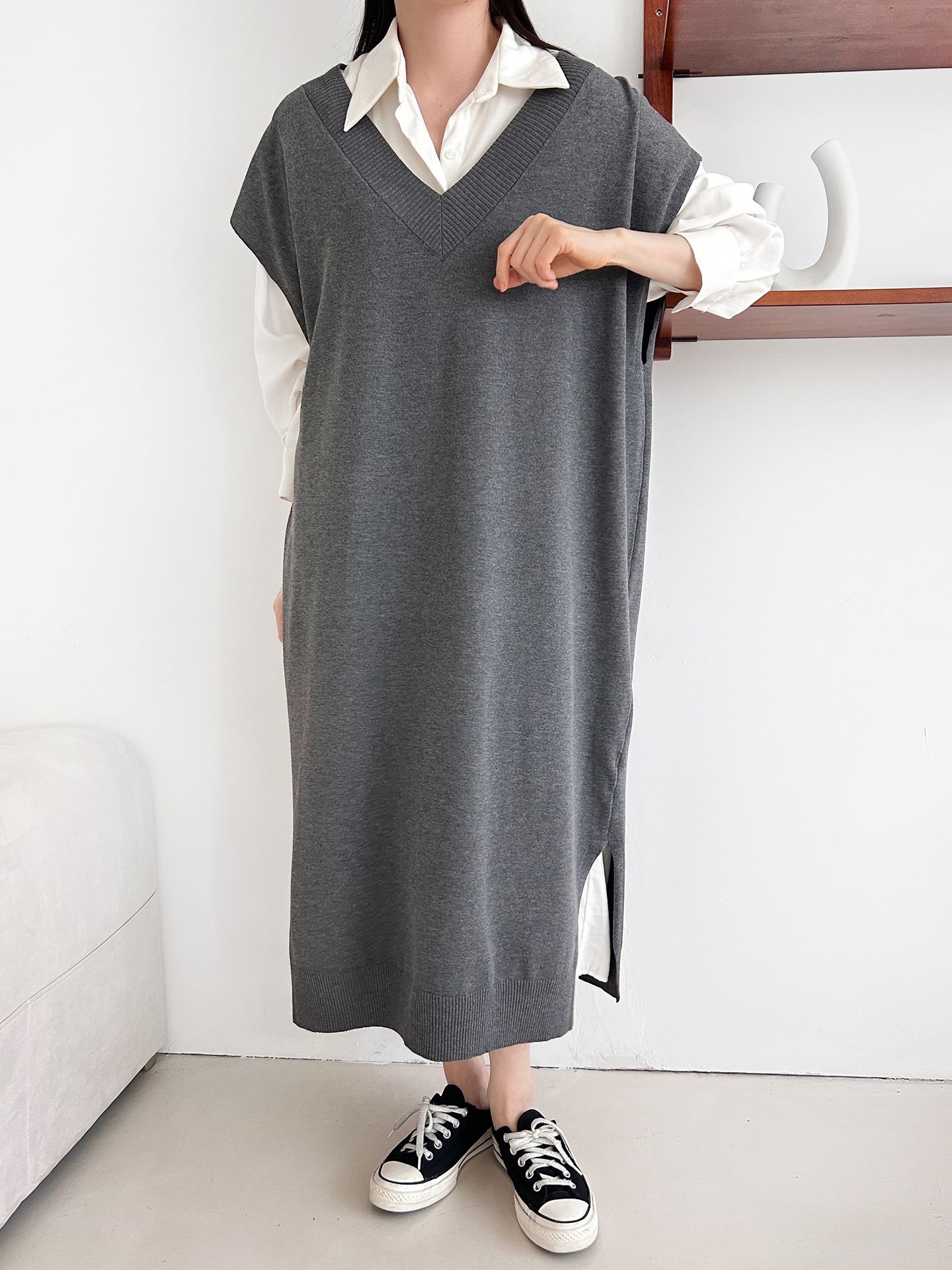 ニットVネックロングワンピース | 詳細画像13