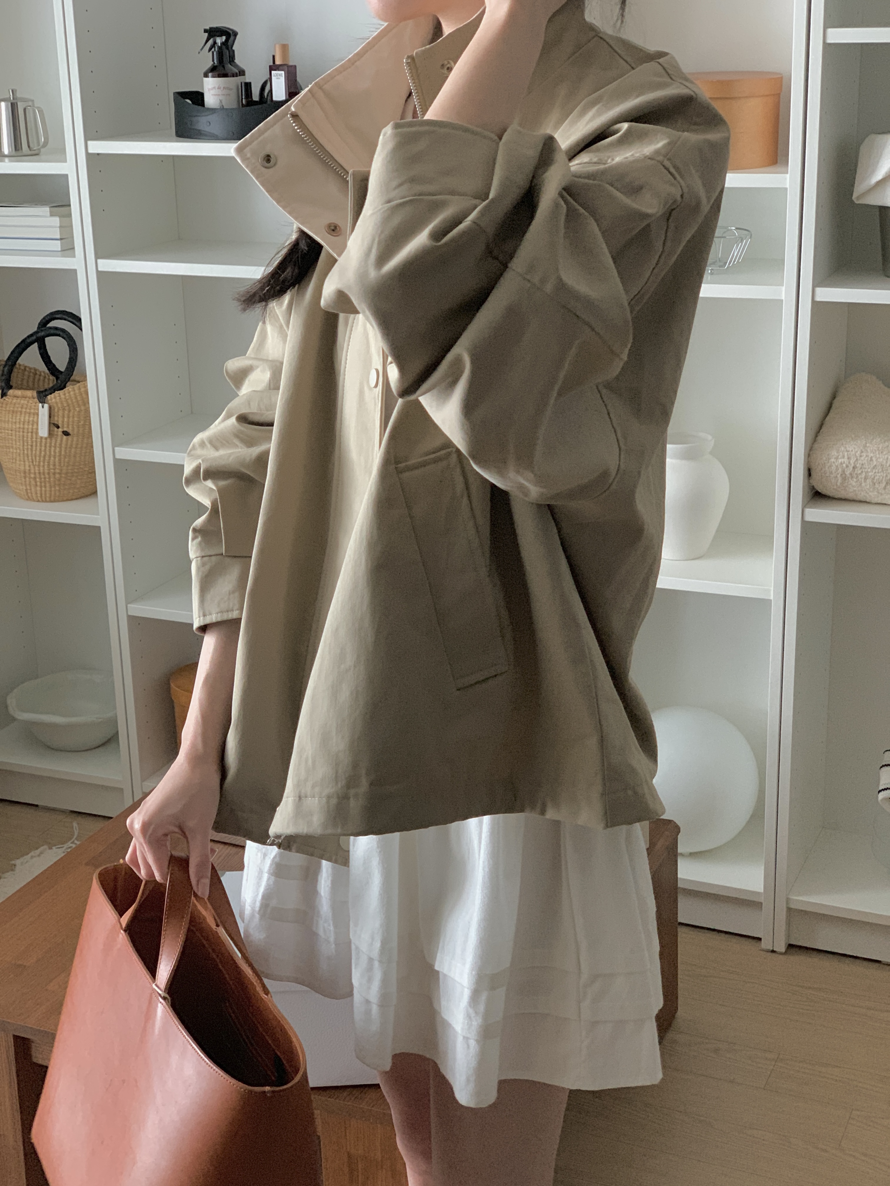 配色コットンジップアップポケットボクシールーズ長袖ジャンパー | 詳細画像3