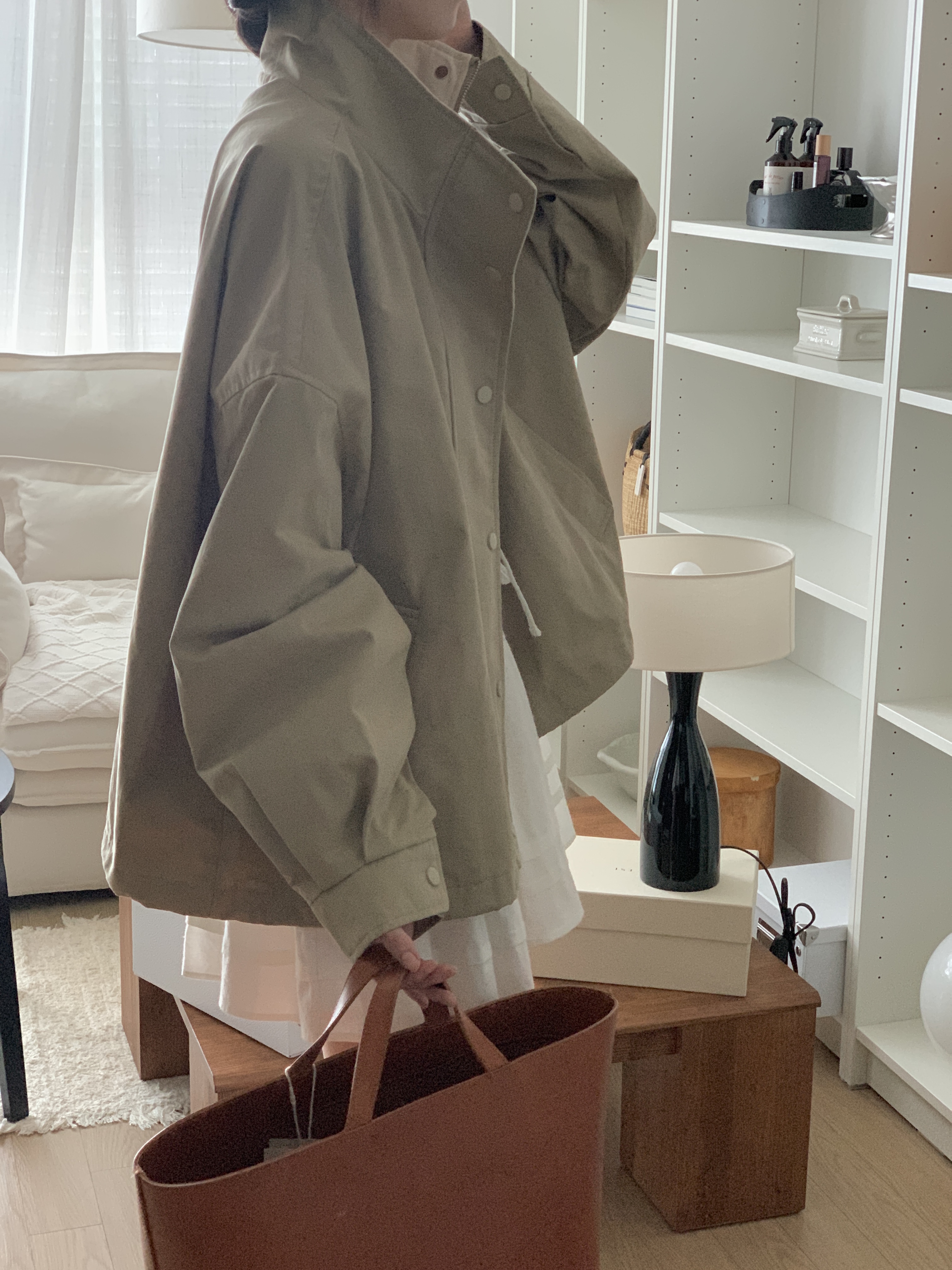 配色コットンジップアップポケットボクシールーズ長袖ジャンパー | 詳細画像6