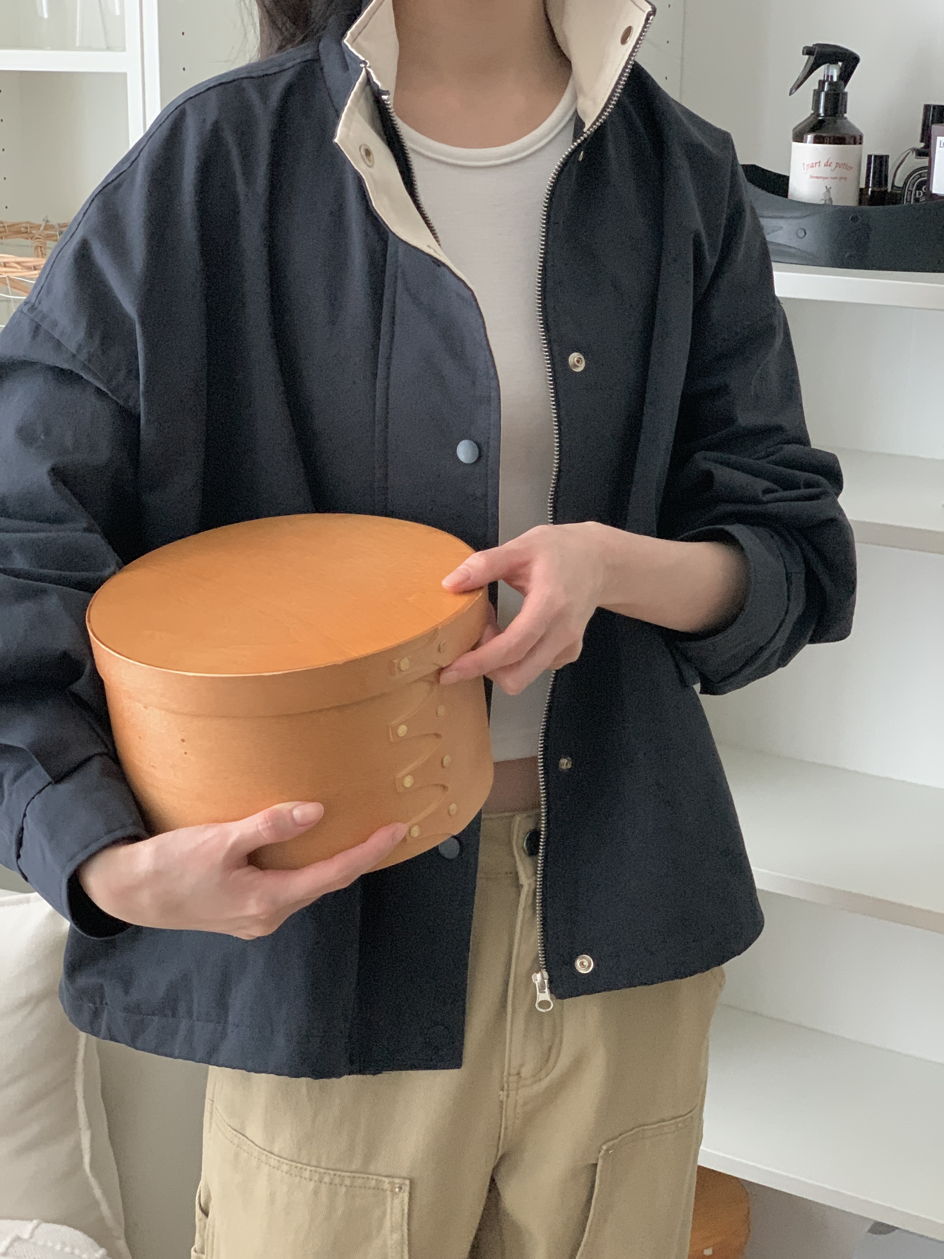 配色コットンジップアップポケットボクシールーズ長袖ジャンパー | 詳細画像12