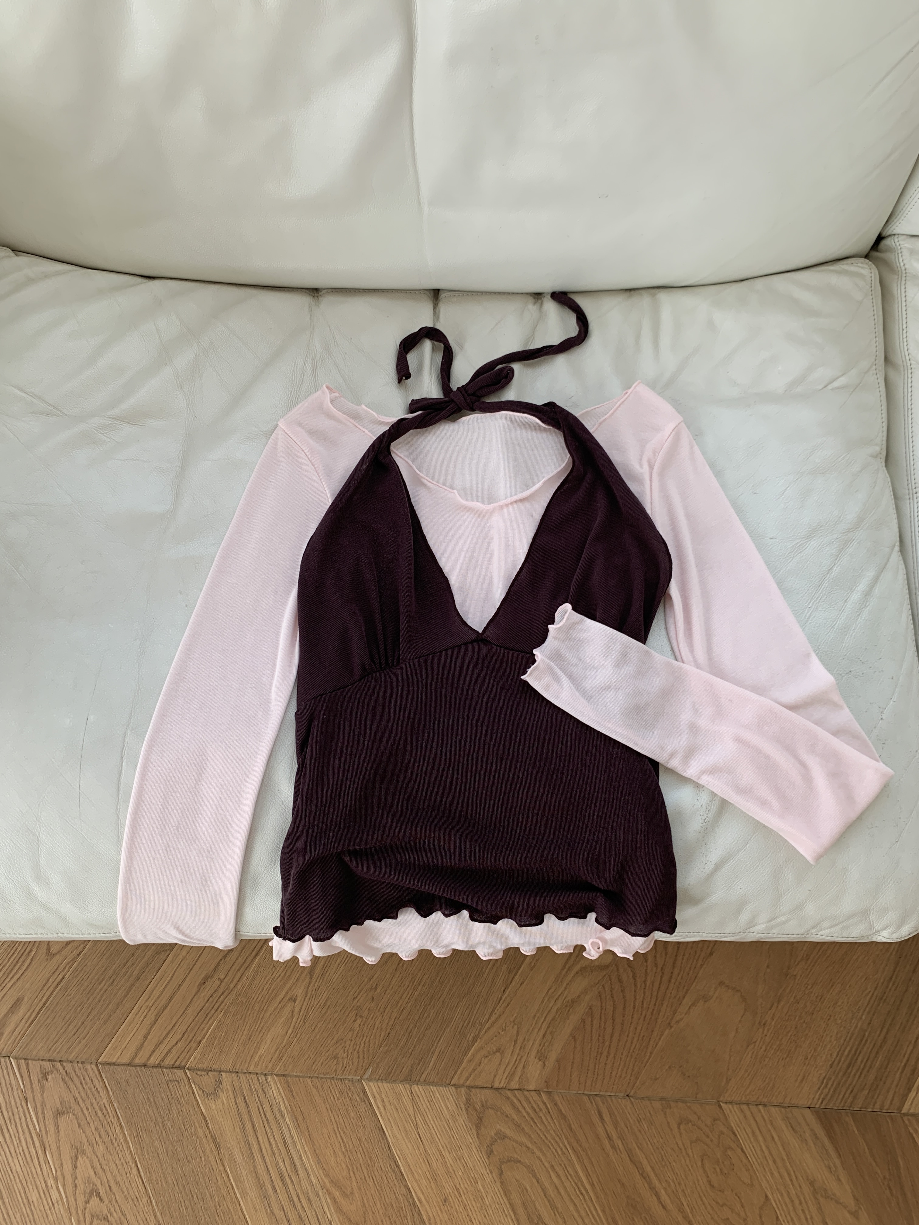 配色ホルターネックスリムレイヤード風長袖Tシャツ | 詳細画像16