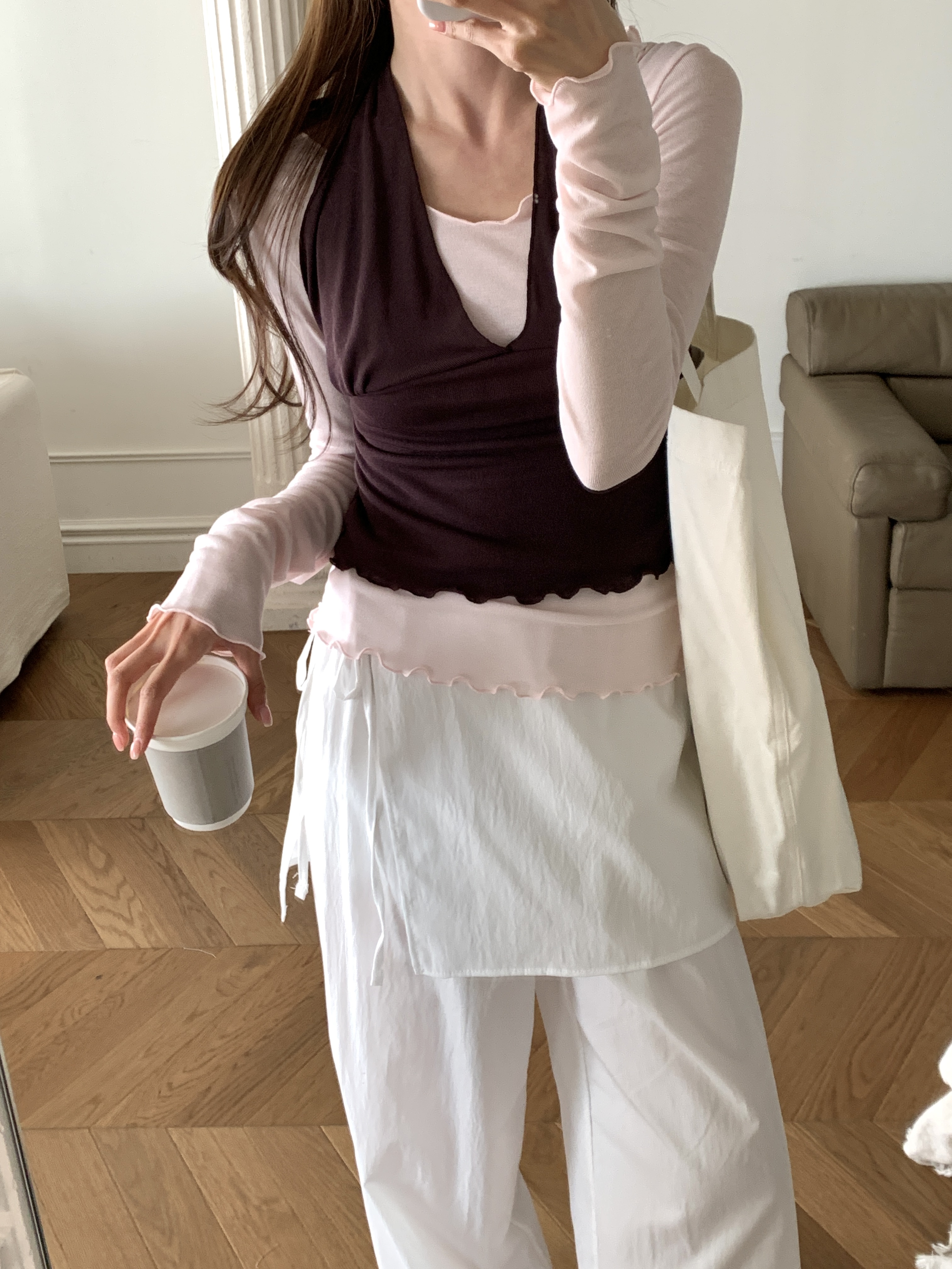 配色ホルターネックスリムレイヤード風長袖Tシャツ | 詳細画像9