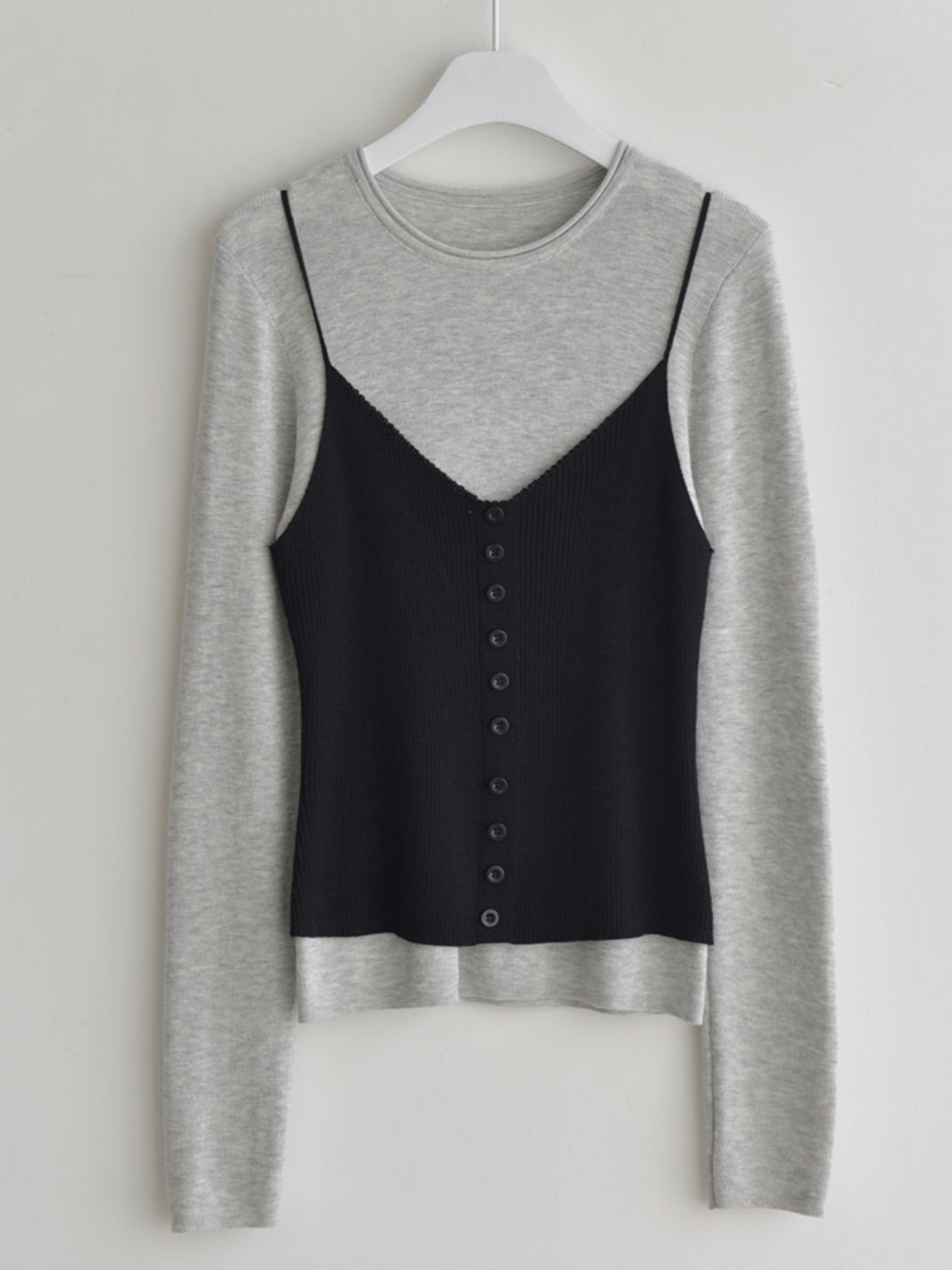 ラウンドネックVネックレイヤード風ニット | 詳細画像7