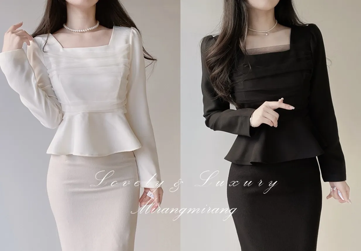 ジップアップ長袖ベーシックフレアブラウス | mirangmirang | 詳細画像1