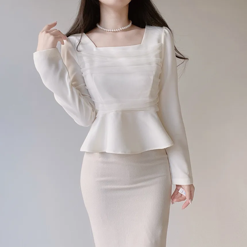 ジップアップ長袖ベーシックフレアブラウス | mirangmirang | 詳細画像2