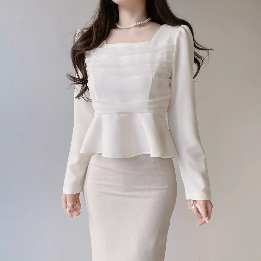 ジップアップ長袖ベーシックフレアブラウス | mirangmirang | 詳細画像3