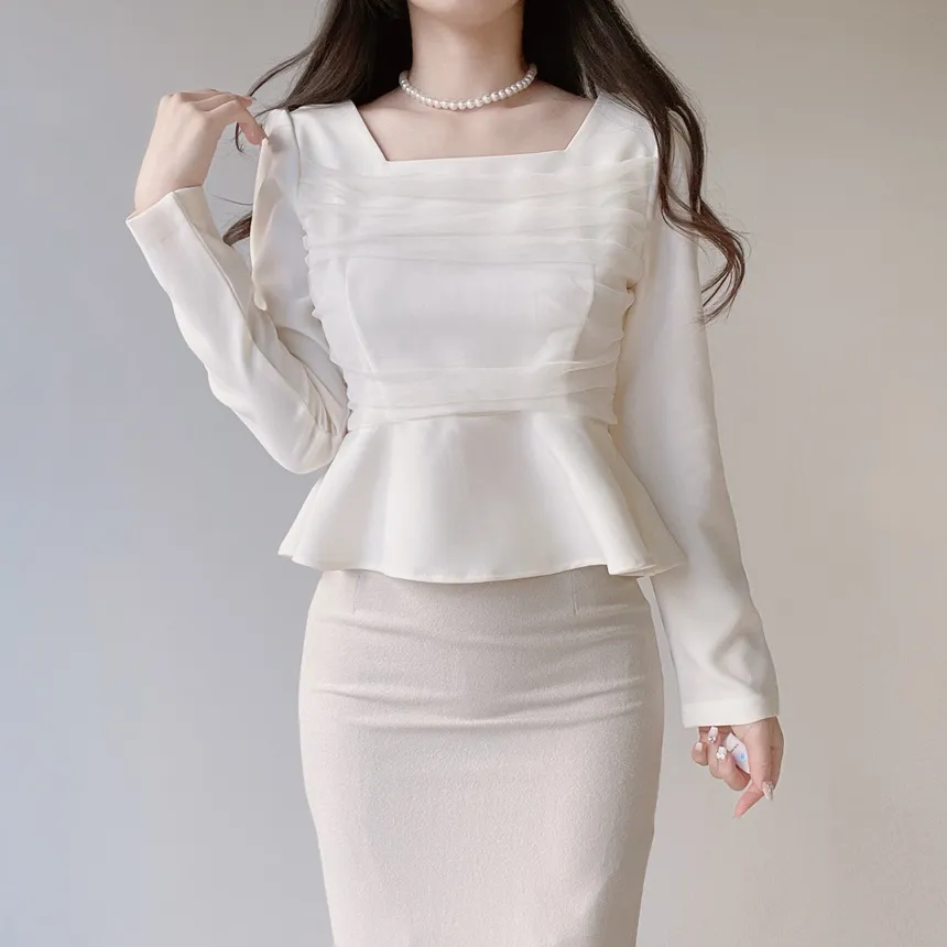 ジップアップ長袖ベーシックフレアブラウス | mirangmirang | 詳細画像4