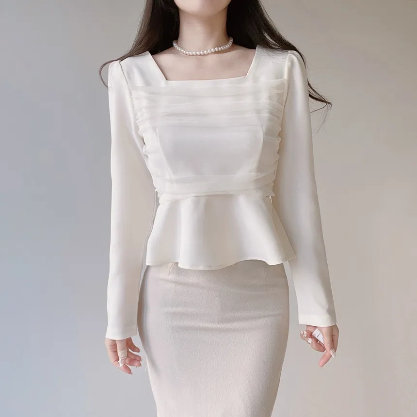 ジップアップ長袖ベーシックフレアブラウス | mirangmirang | 詳細画像7