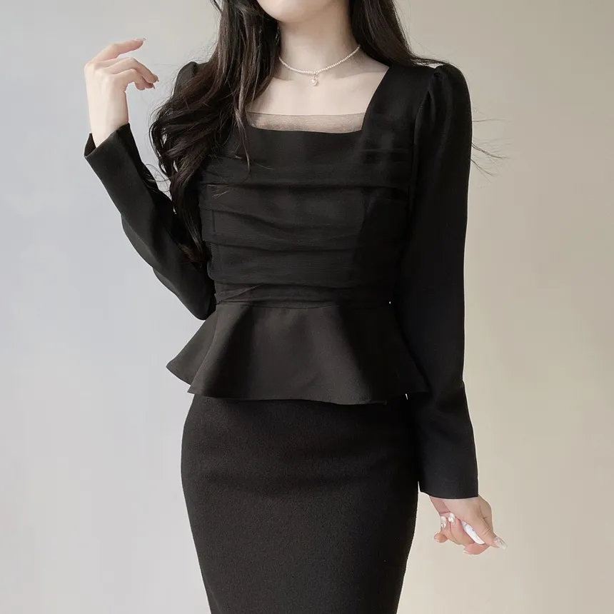 ジップアップ長袖ベーシックフレアブラウス | mirangmirang | 詳細画像8