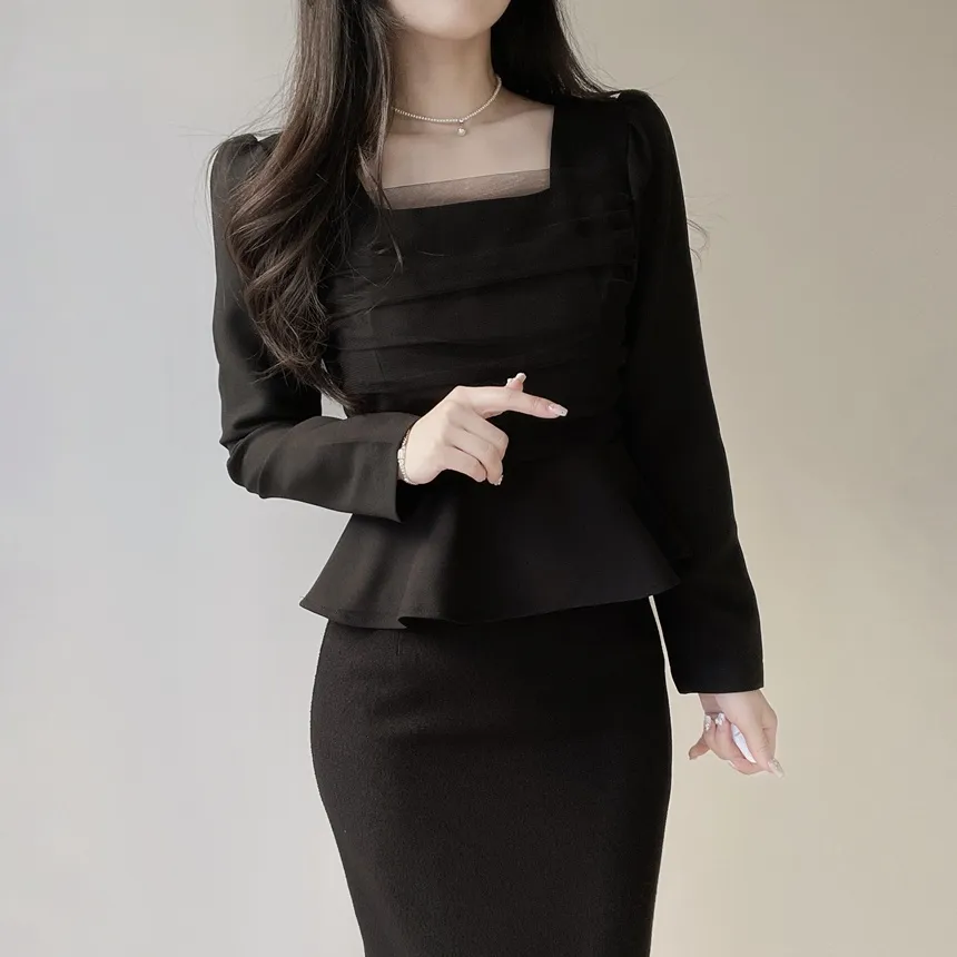 ジップアップ長袖ベーシックフレアブラウス | mirangmirang | 詳細画像9