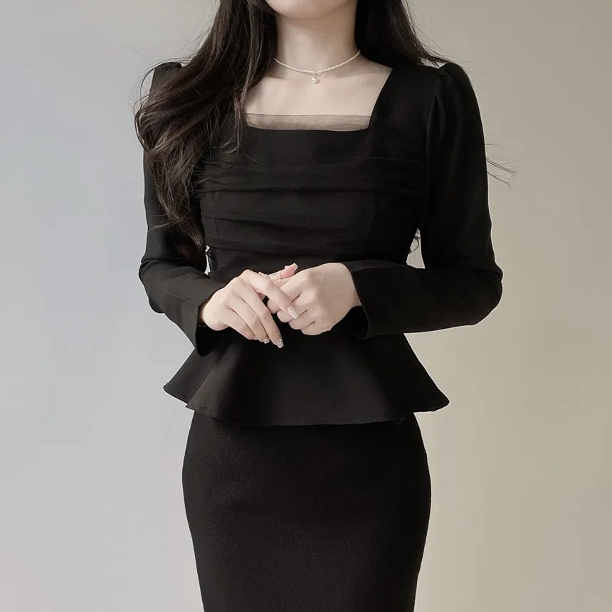 ジップアップ長袖ベーシックフレアブラウス | mirangmirang | 詳細画像10