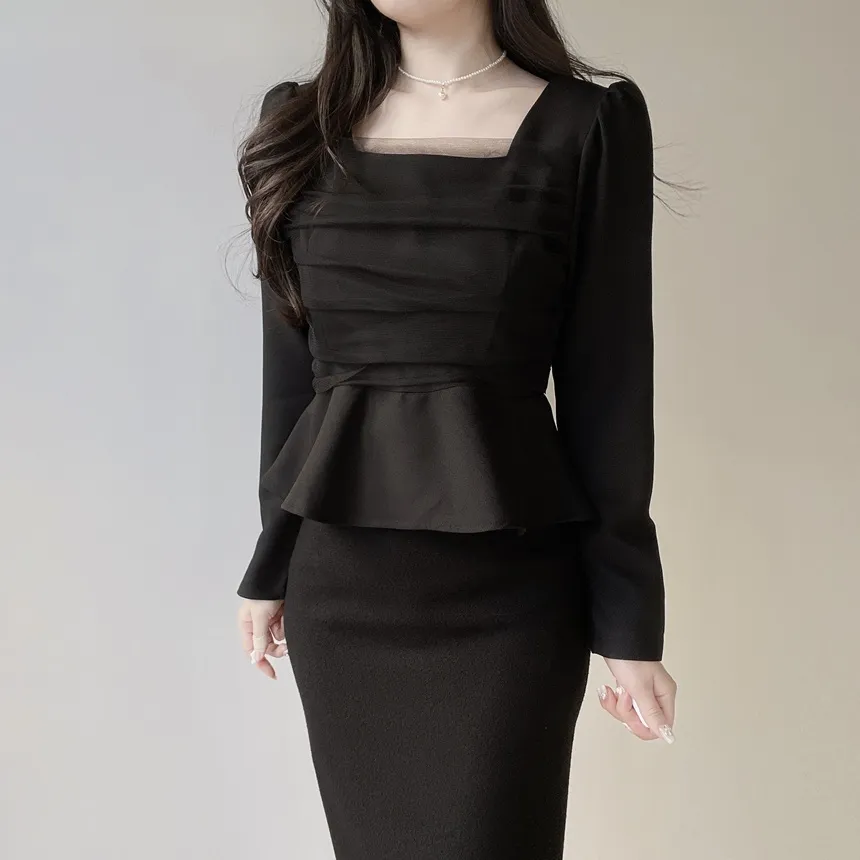 ジップアップ長袖ベーシックフレアブラウス | mirangmirang | 詳細画像11