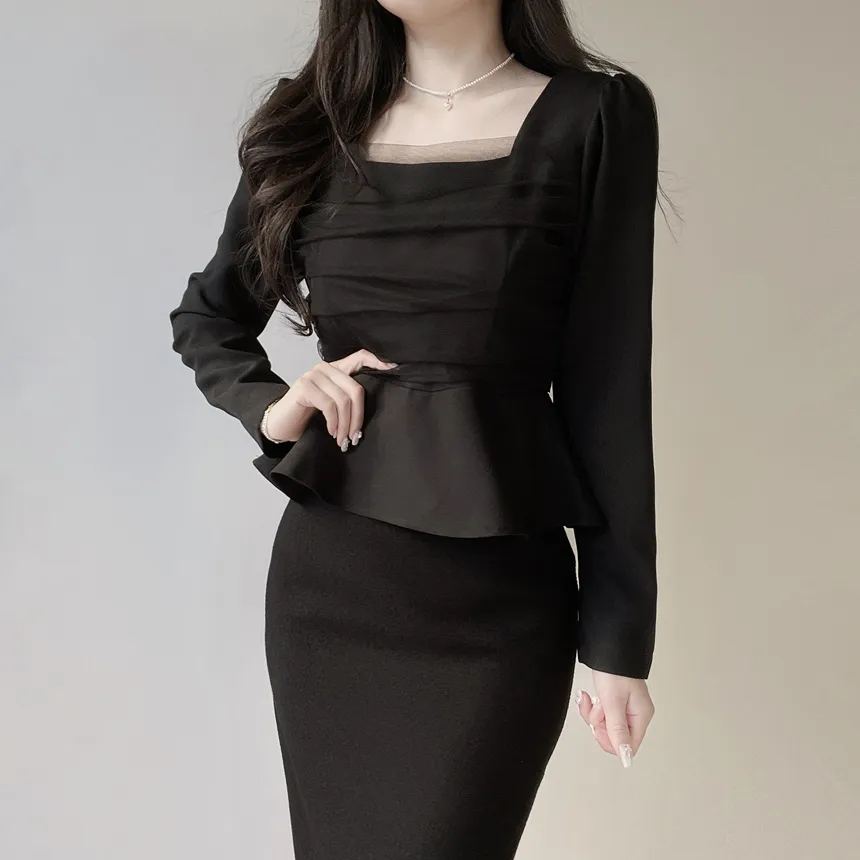 ジップアップ長袖ベーシックフレアブラウス | mirangmirang | 詳細画像12