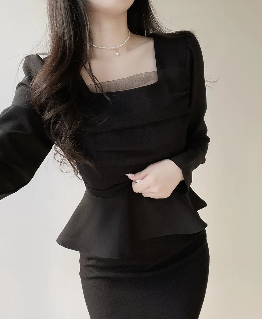 ジップアップ長袖ベーシックフレアブラウス | mirangmirang | 詳細画像13