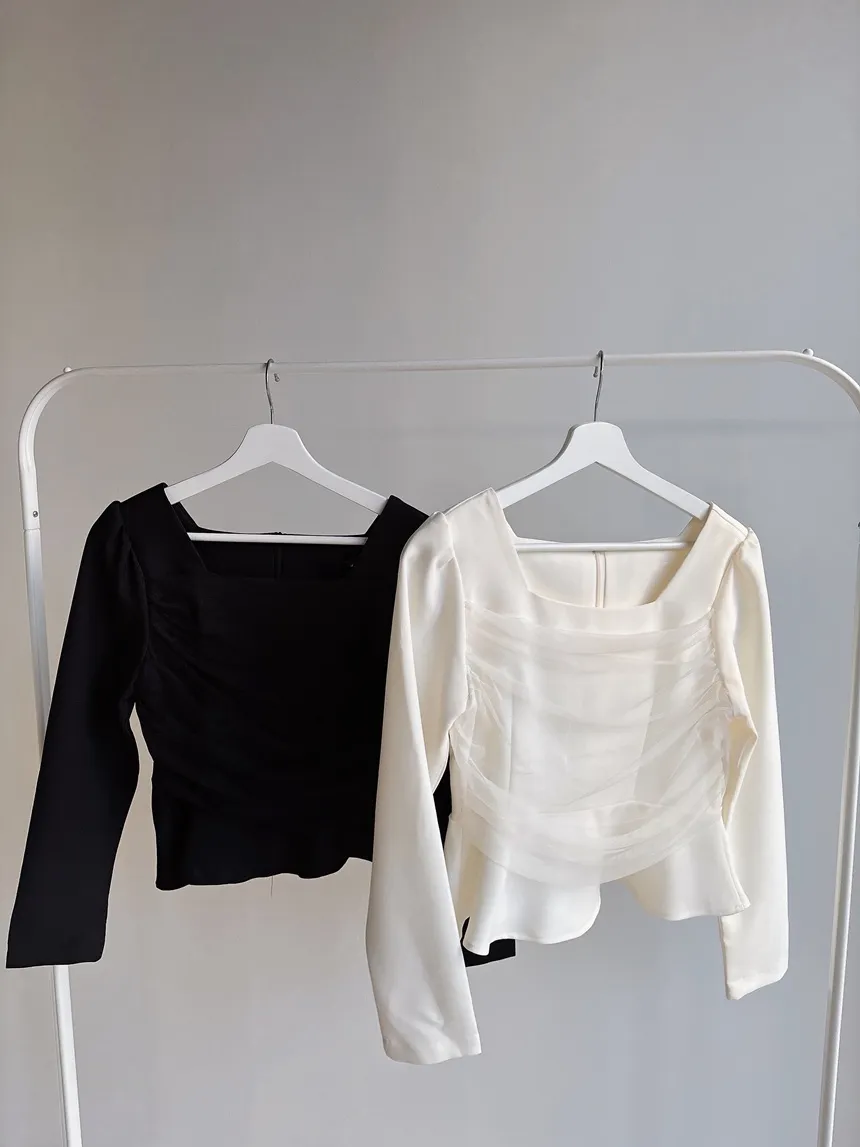 ジップアップ長袖ベーシックフレアブラウス | mirangmirang | 詳細画像14