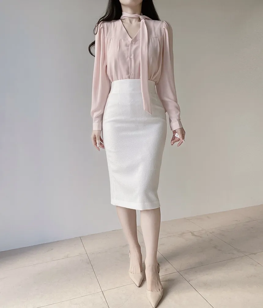 ボウタイVネック長袖ブラウス | mirangmirang | 詳細画像5