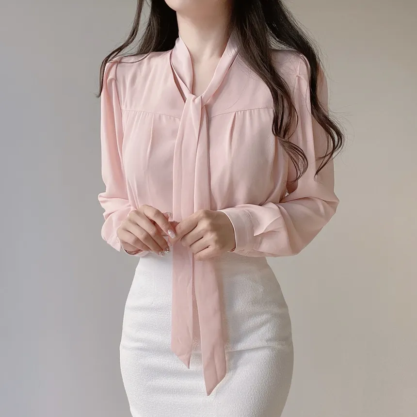 ボウタイVネック長袖ブラウス | mirangmirang | 詳細画像8