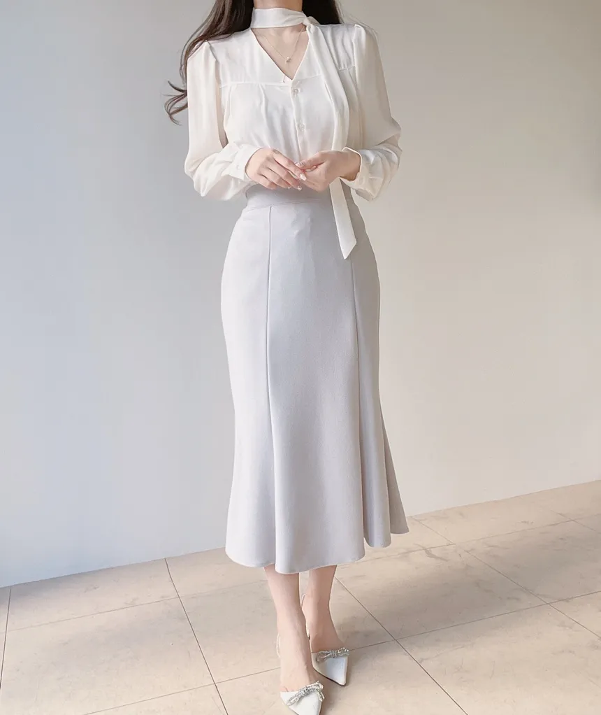 ボウタイVネック長袖ブラウス | mirangmirang | 詳細画像13