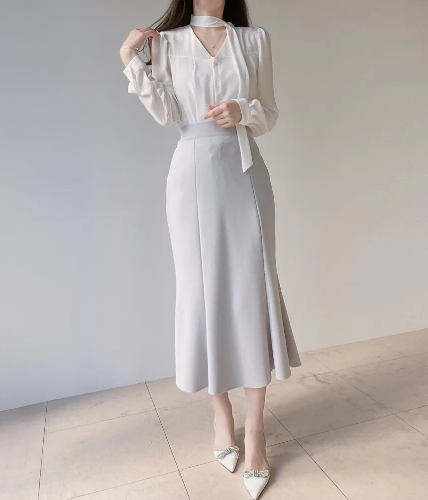 ボウタイVネック長袖ブラウス | mirangmirang | 詳細画像14