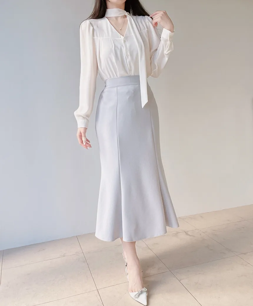 ボウタイVネック長袖ブラウス | mirangmirang | 詳細画像15