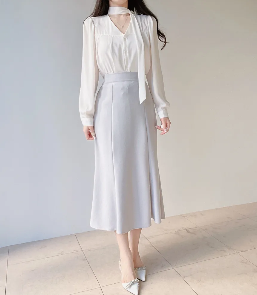 ボウタイVネック長袖ブラウス | mirangmirang | 詳細画像16