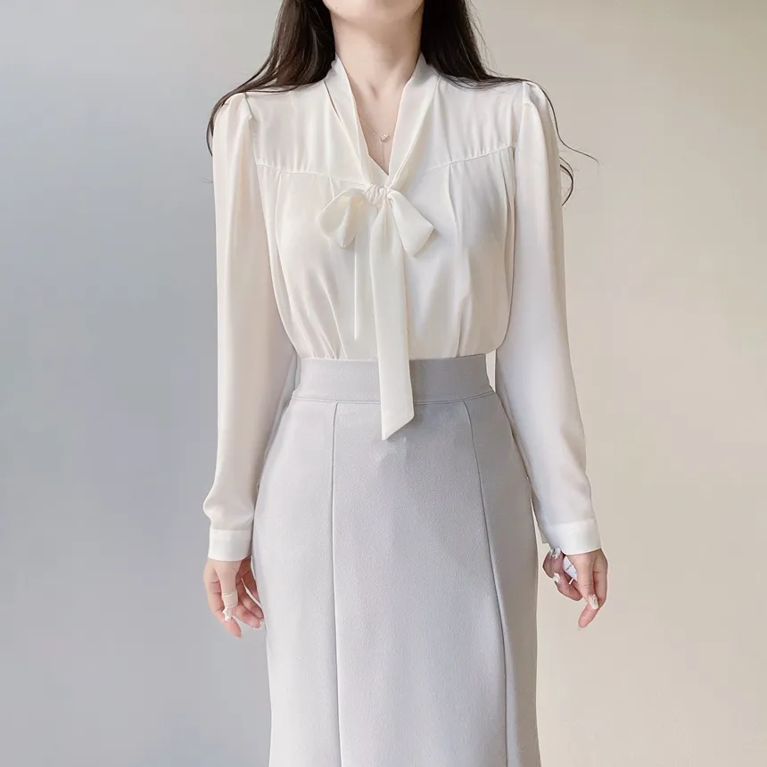 ボウタイVネック長袖ブラウス | mirangmirang | 詳細画像18